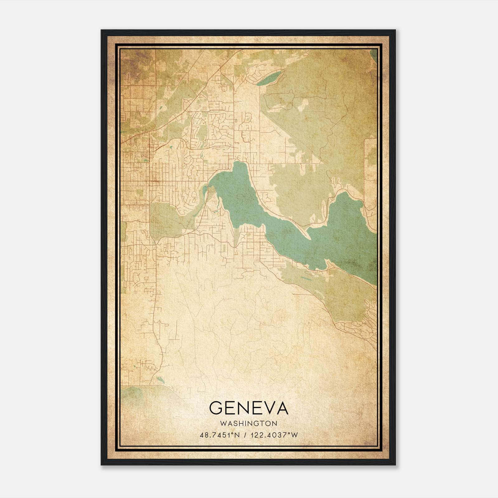 Vintage Geneva Washington Map Poster, Geneva WA City Road Wall Art Print Vintage Geneva Washington Map Poster, Geneva WA City Road Wall Art Print