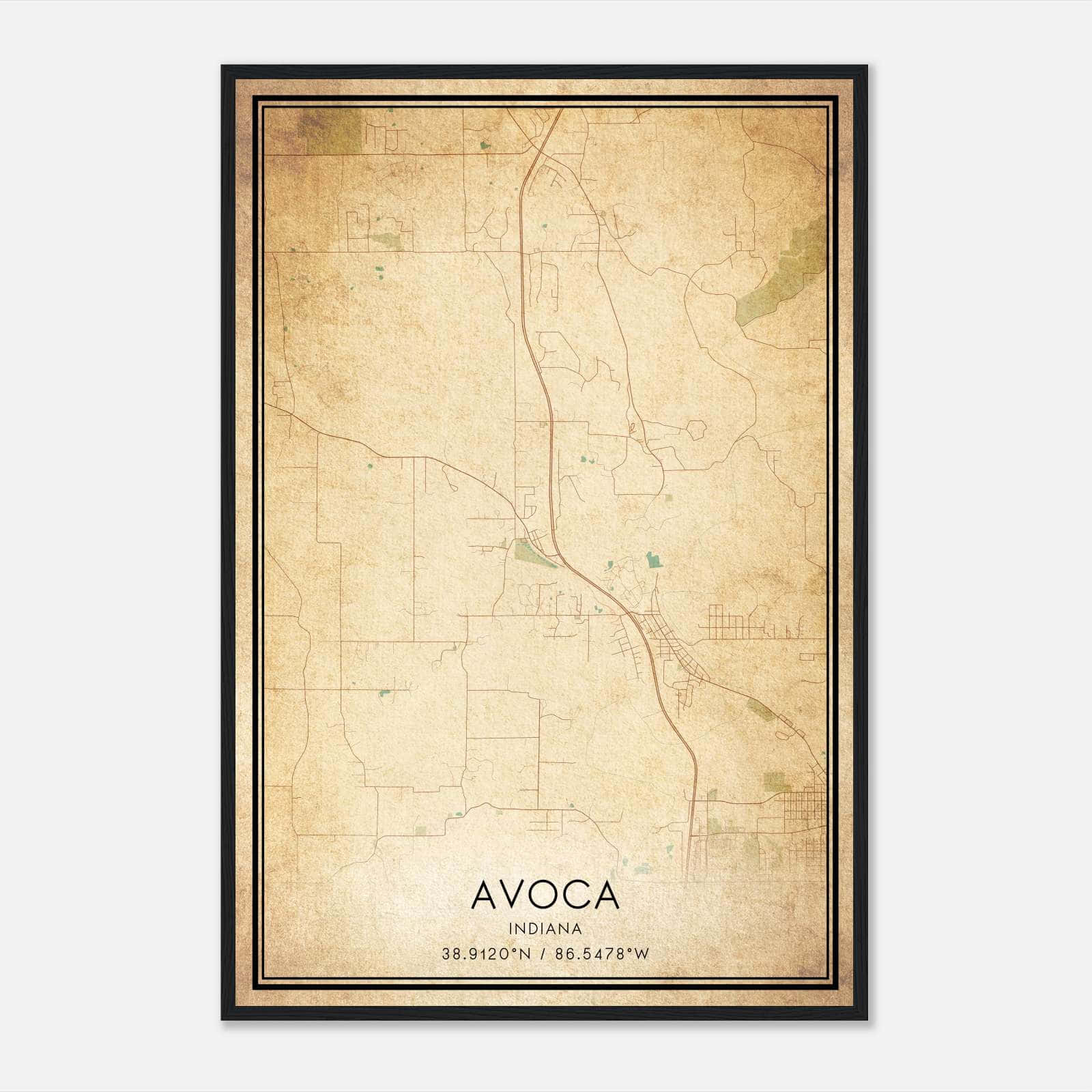 Vintage Avoca Indiana Map Poster, Avoca IN City Road Wall Art Print Vintage Avoca Indiana Map Poster, Avoca IN City Road Wall Art Print