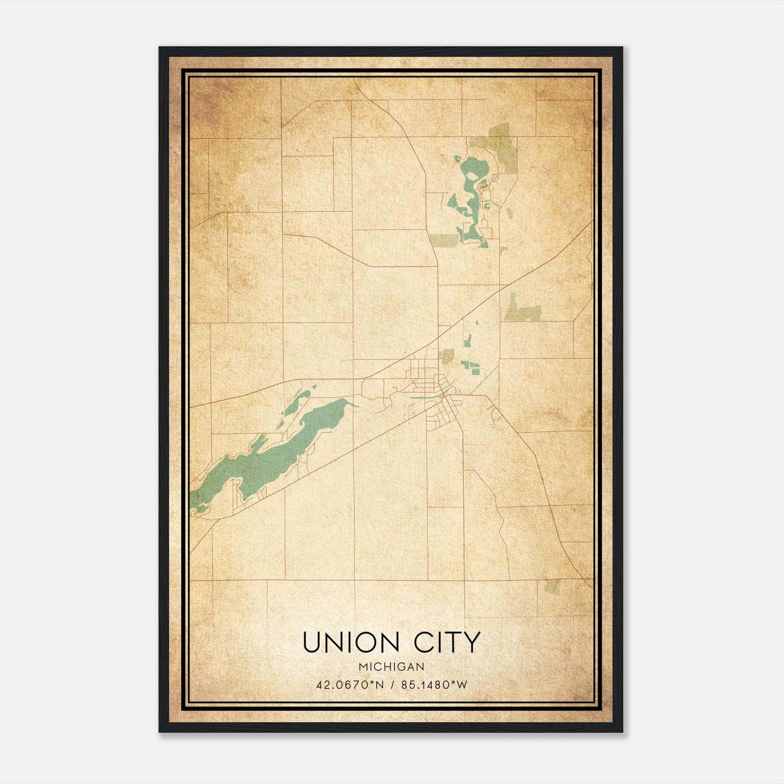 Vintage Union City Michigan Map Poster, Union City MI City Road Wall Art Print Vintage Union City Michigan Map Poster, Union City MI City Road Wall Art Print