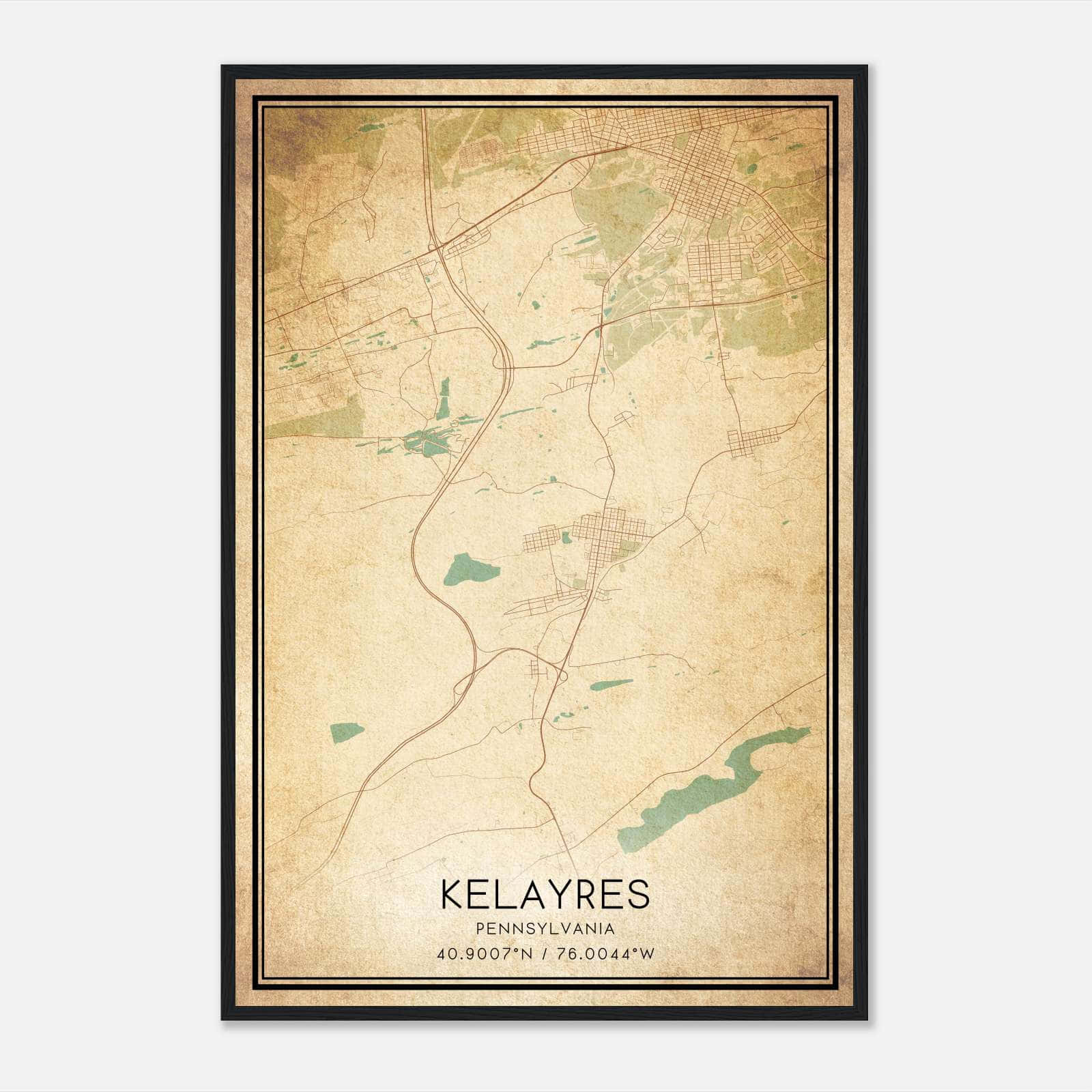 Vintage Kelayres Pennsylvania Map Poster, Kelayres PA City Road Wall Art Print Vintage Kelayres Pennsylvania Map Poster, Kelayres PA City Road Wall Art Print