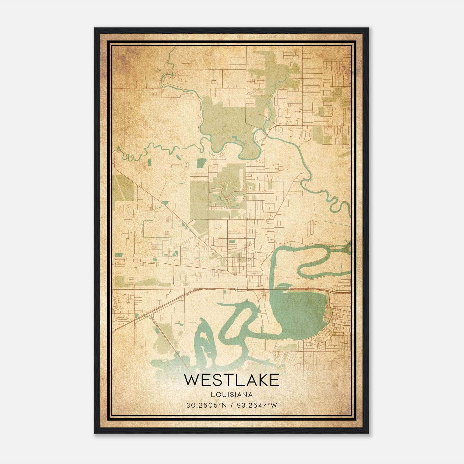Vintage Westlake Louisiana Map Poster, Westlake LA City Road Wall Art Print Vintage Westlake Louisiana Map Poster, Westlake LA City Road Wall Art Print