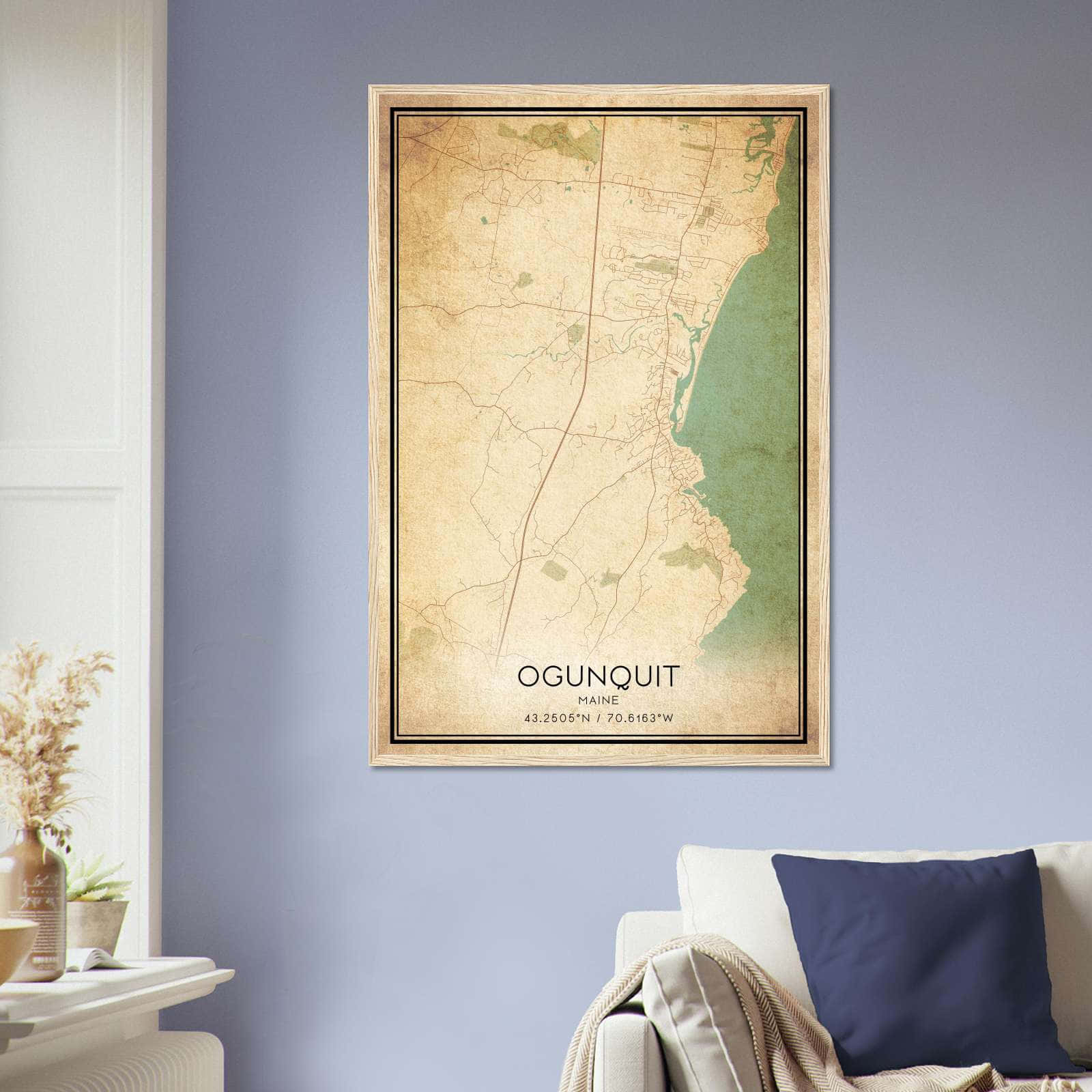 Vintage Ogunquit Maine Map Poster, Ogunquit ME City Road Wall Art Print