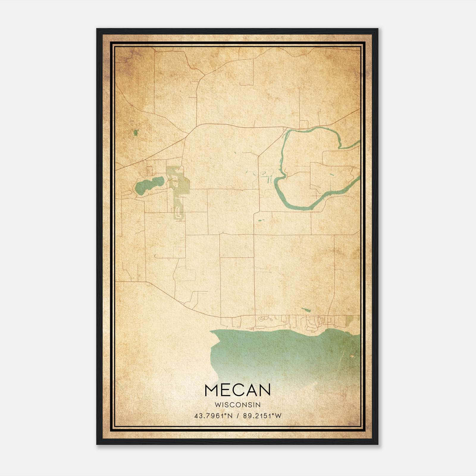 Vintage Mecan Wisconsin Map Poster, Mecan WI City Road Wall Art Print Vintage Mecan Wisconsin Map Poster, Mecan WI City Road Wall Art Print