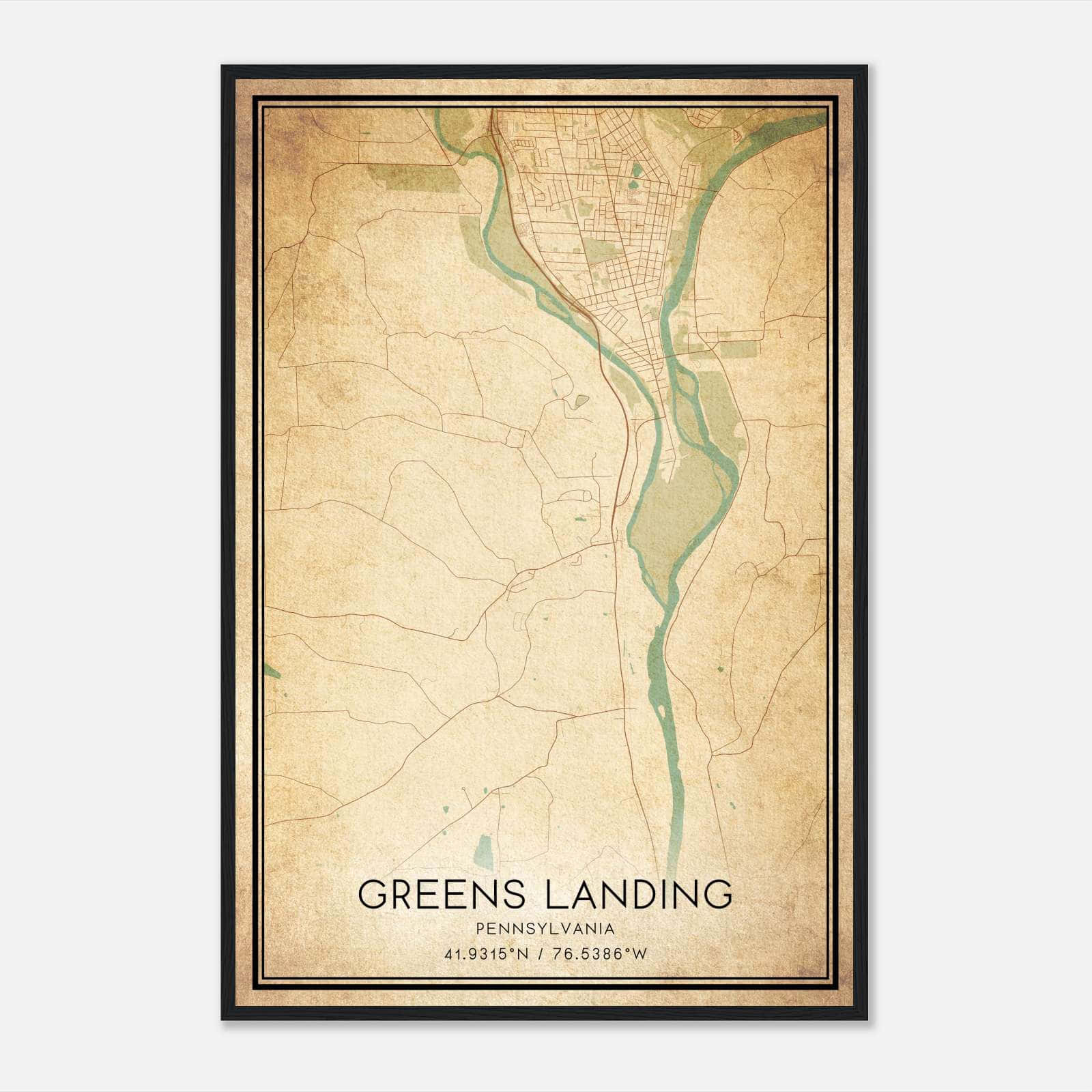Vintage Greens Landing Pennsylvania Map Poster, Greens Landing PA City Road Wall Art Print Vintage Greens Landing Pennsylvania Map Poster, Greens Landing PA City Road Wall Art Print