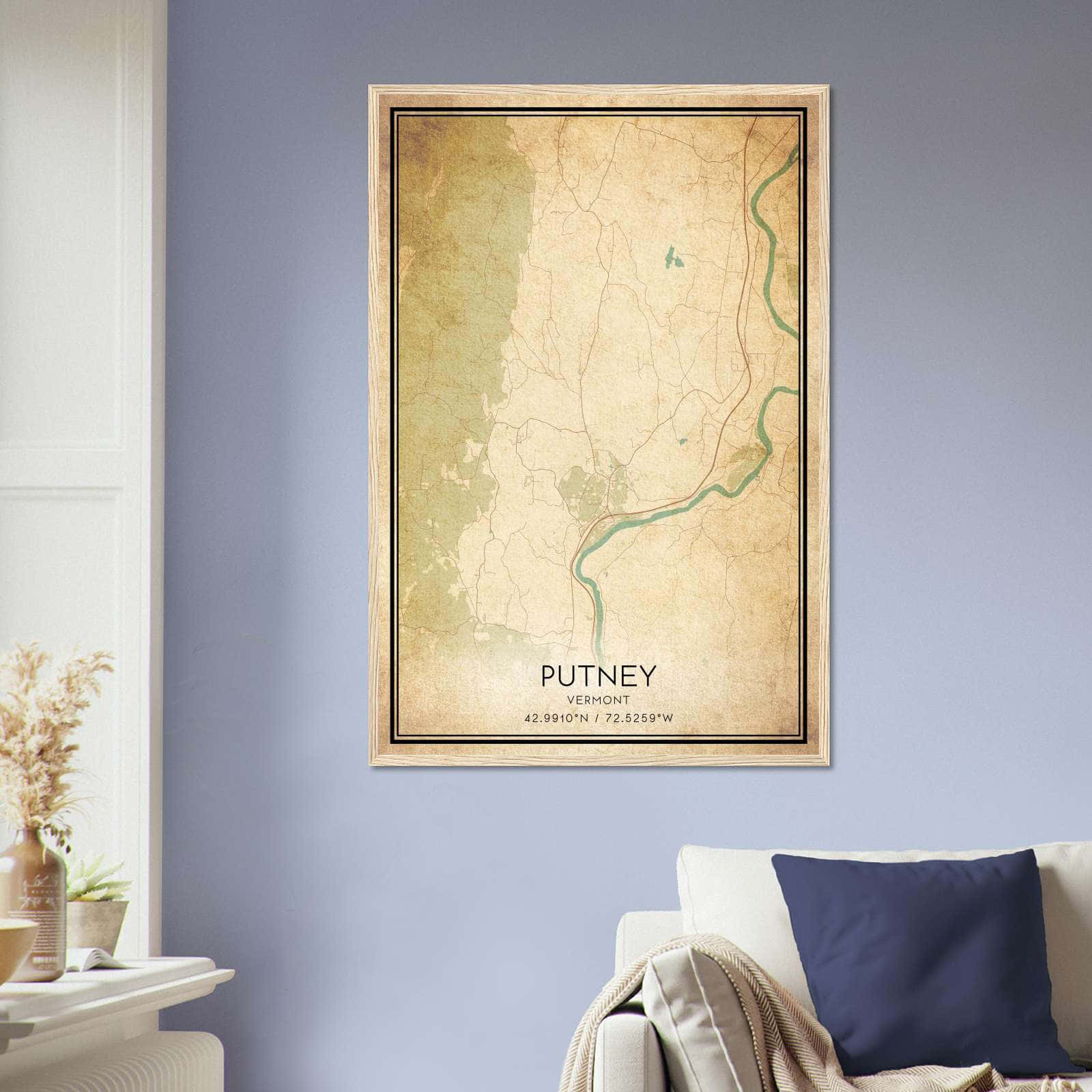 Vintage Putney Vermont Map Poster, Putney VT City Road Wall Art Print