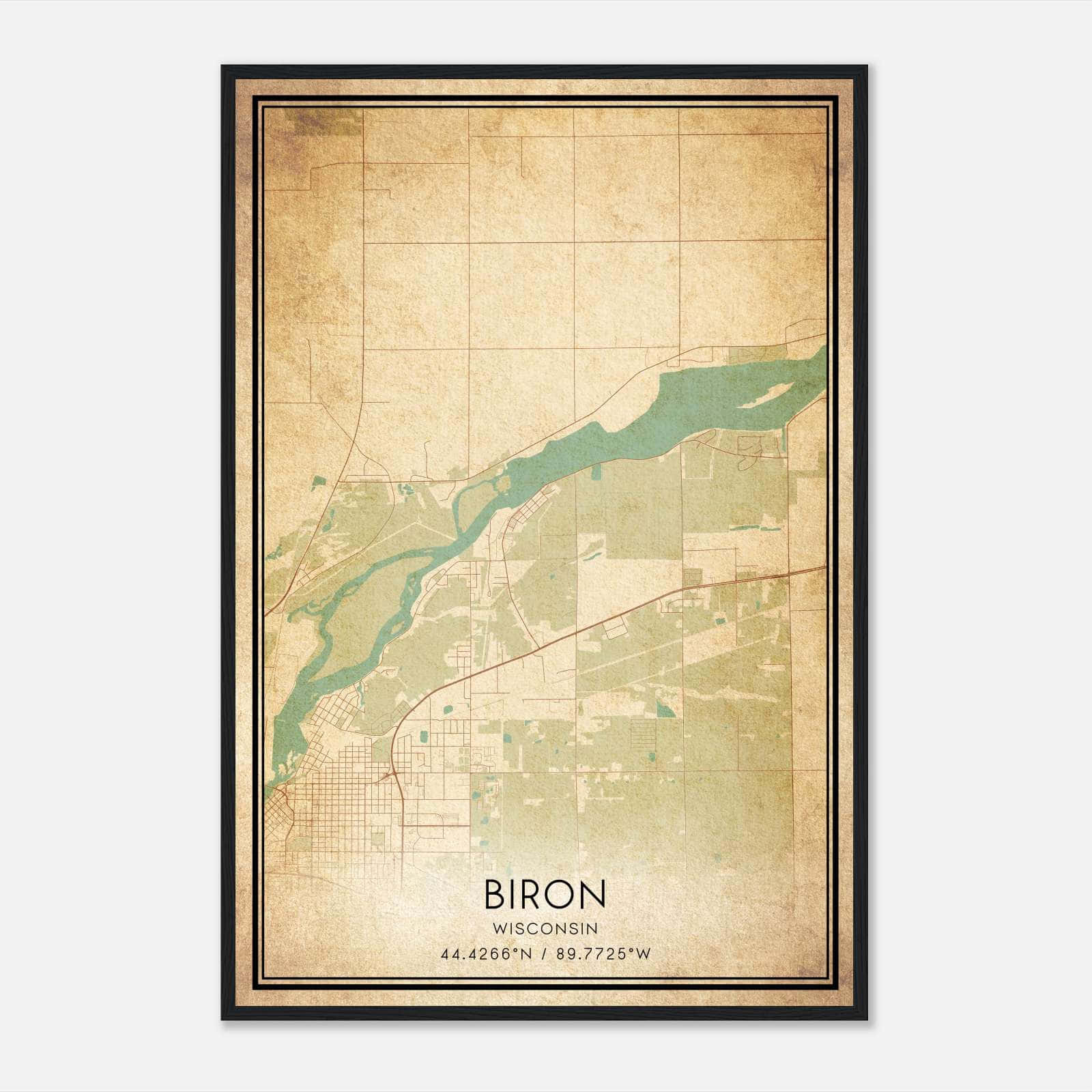 Vintage Biron Wisconsin Map Poster, Biron WI City Road Wall Art Print Vintage Biron Wisconsin Map Poster, Biron WI City Road Wall Art Print
