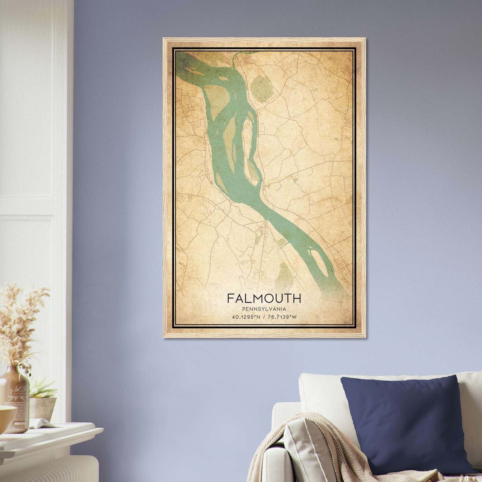 Vintage Falmouth Pennsylvania Map Poster, Falmouth PA City Road Wall Art Print