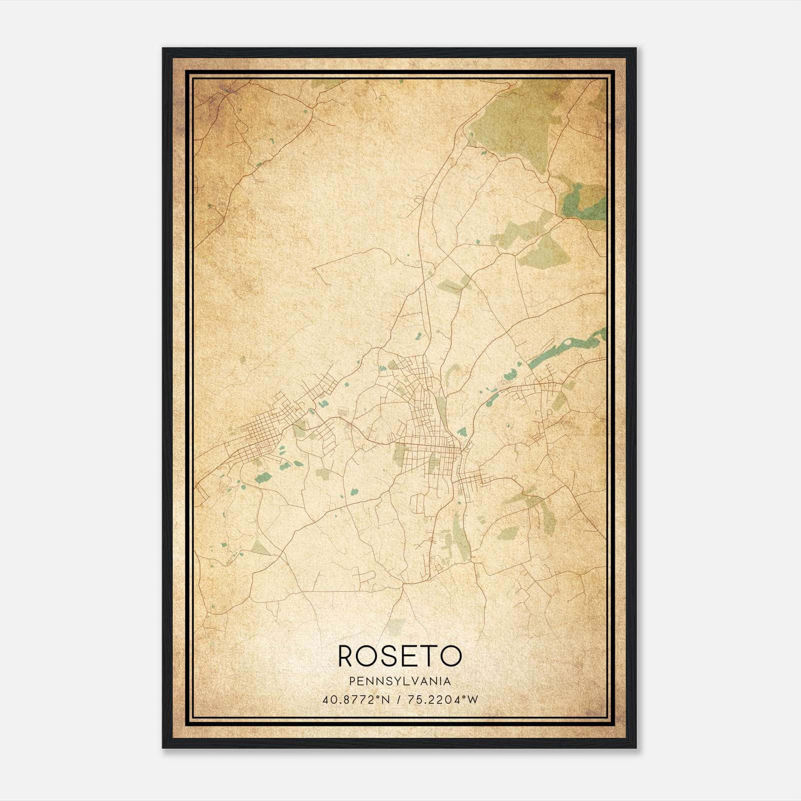 Vintage Roseto Pennsylvania Map Poster, Roseto PA City Road Wall Art Print Vintage Roseto Pennsylvania Map Poster, Roseto PA City Road Wall Art Print