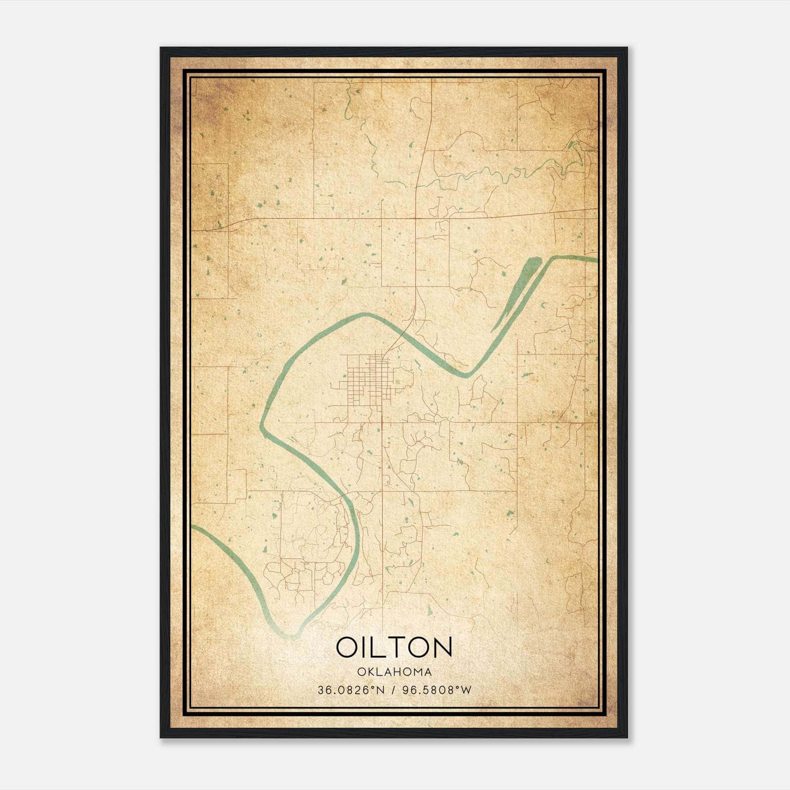 Vintage Oilton Oklahoma Map Poster, Oilton OK City Road Wall Art Print Vintage Oilton Oklahoma Map Poster, Oilton OK City Road Wall Art Print