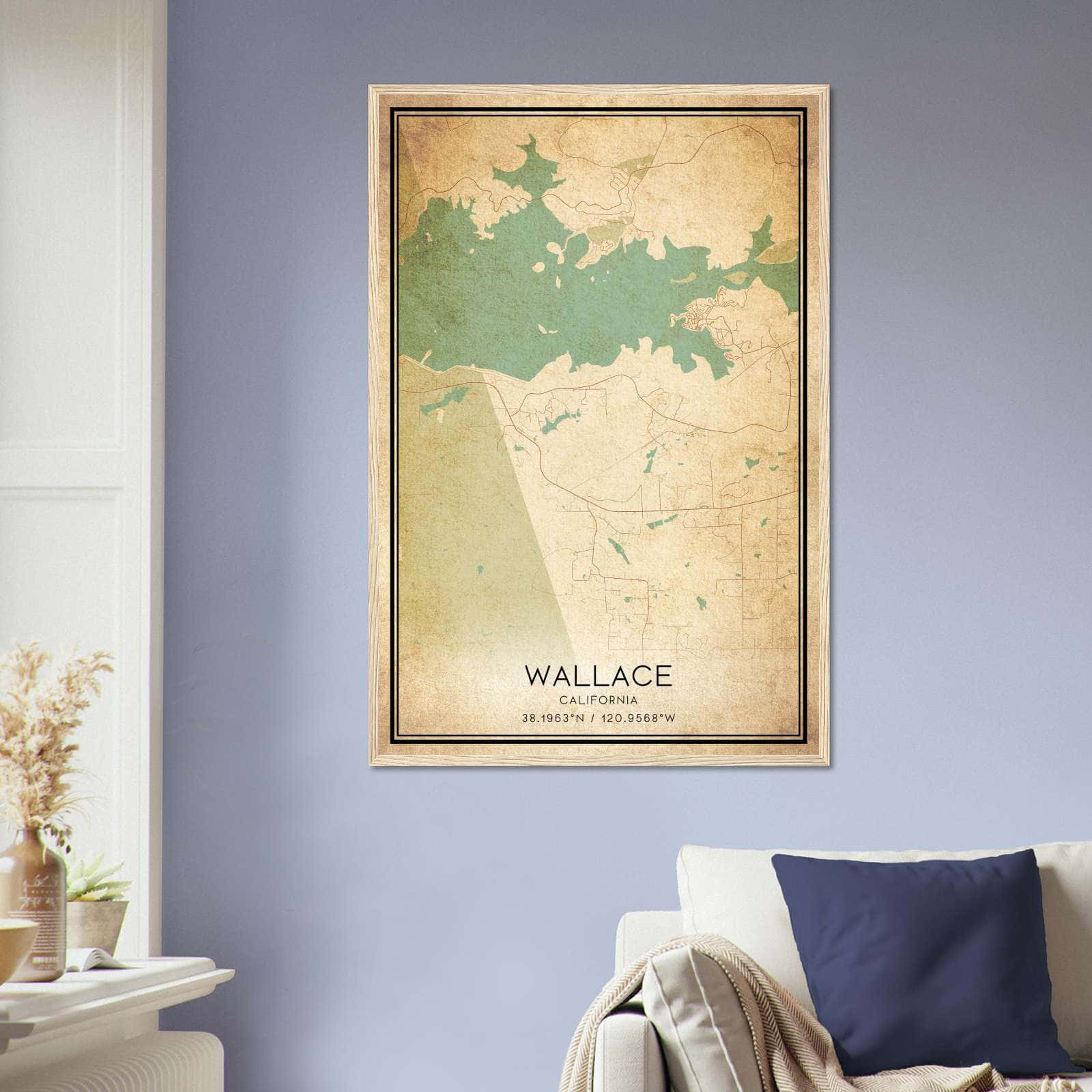 Vintage Wallace California Map Poster, Wallace CA City Road Wall Art Print