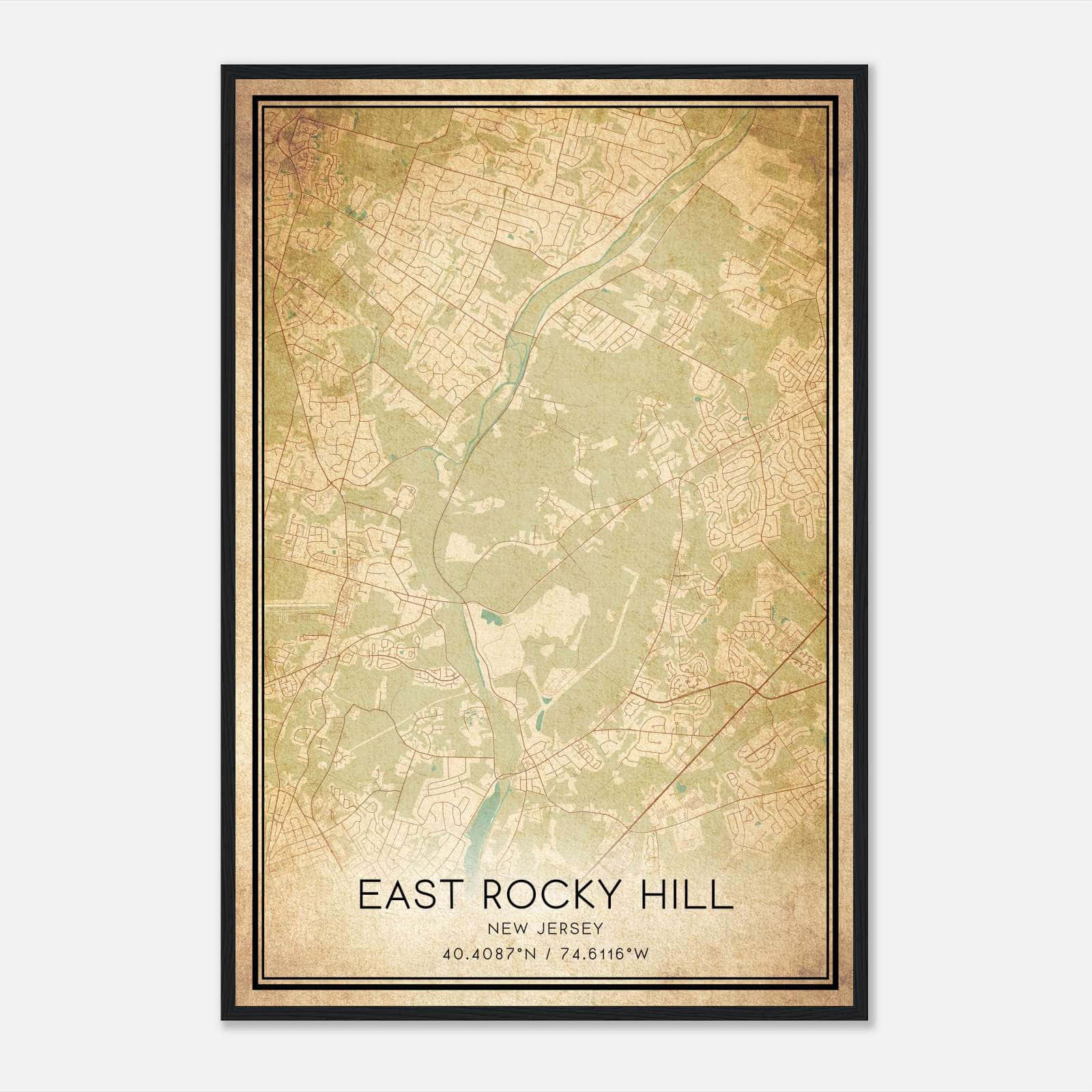 Vintage East Rocky Hill New Jersey Map Poster, East Rocky Hill NJ City Road Wall Art Print Vintage East Rocky Hill New Jersey Map Poster, East Rocky Hill NJ City Road Wall Art Print
