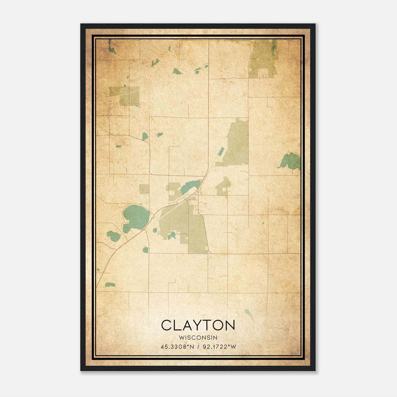 Vintage Clayton Wisconsin Map Poster, Clayton WI City Road Wall Art Print Vintage Clayton Wisconsin Map Poster, Clayton WI City Road Wall Art Print