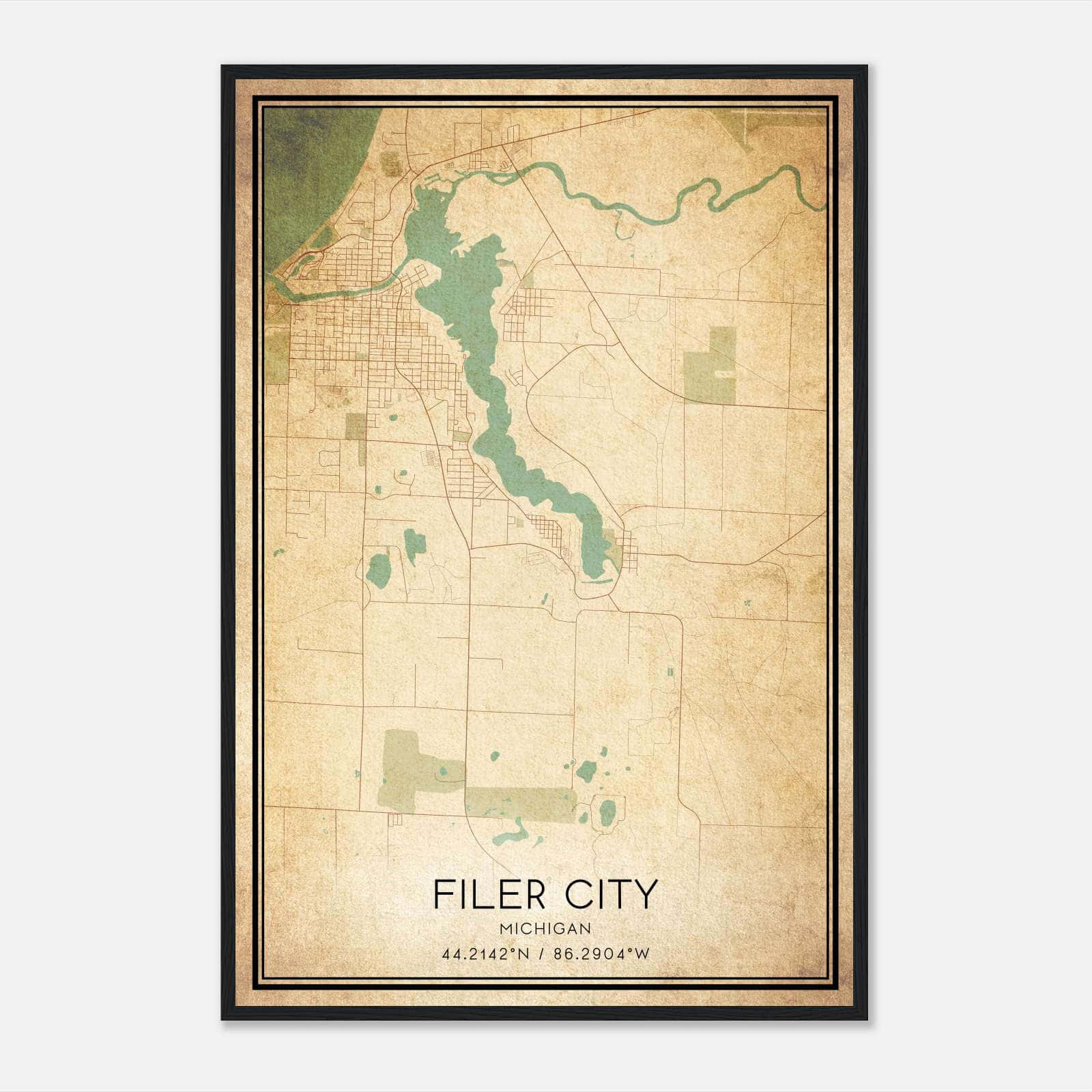 Vintage Filer City Michigan Map Poster, Filer City MI City Road Wall Art Print Vintage Filer City Michigan Map Poster, Filer City MI City Road Wall Art Print