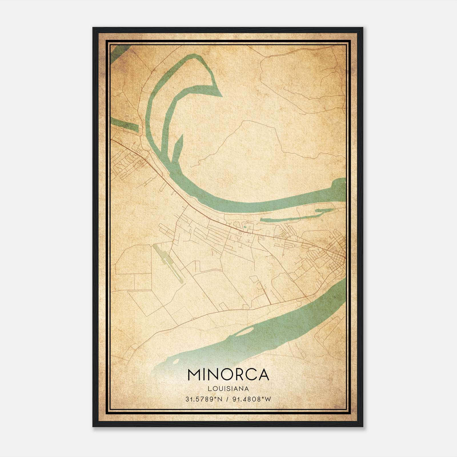 Vintage Minorca Louisiana Map Poster, Minorca LA City Road Wall Art Print Vintage Minorca Louisiana Map Poster, Minorca LA City Road Wall Art Print