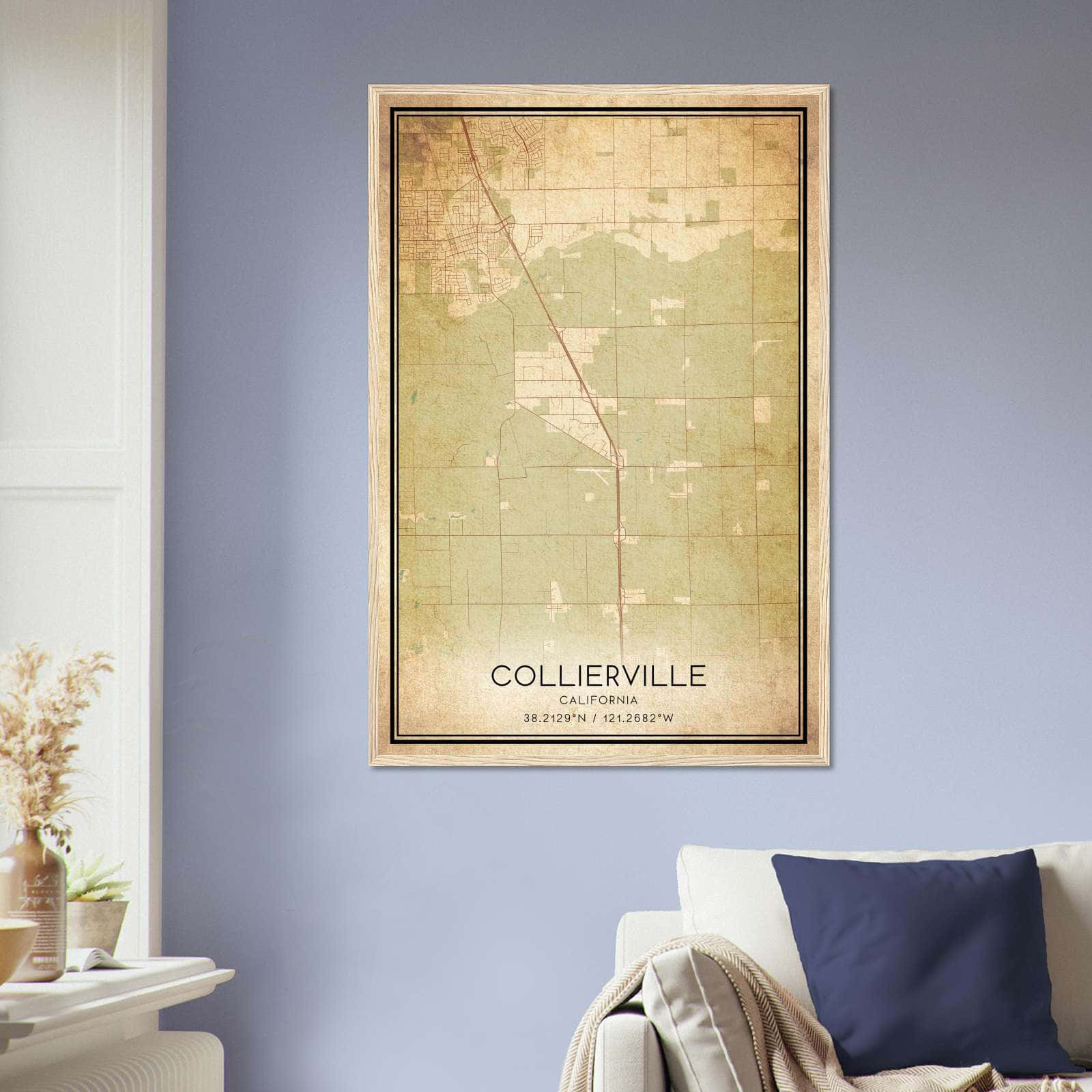 Vintage Collierville California Map Poster, Collierville CA City Road Wall Art Print