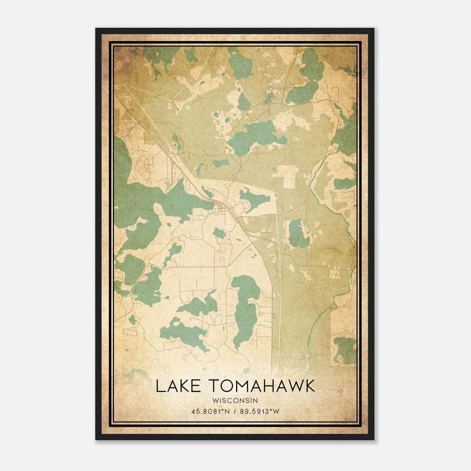 Vintage Lake Tomahawk Wisconsin Map Poster, Lake Tomahawk WI City Road Wall Art Print Vintage Lake Tomahawk Wisconsin Map Poster, Lake Tomahawk WI City Road Wall Art Print