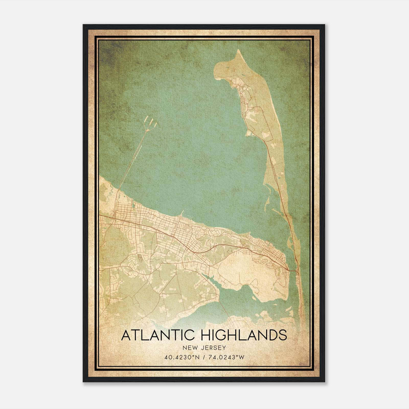 Vintage Atlantic Highlands New Jersey Map Poster, Atlantic Highlands NJ City Road Wall Art Print Vintage Atlantic Highlands New Jersey Map Poster, Atlantic Highlands NJ City Road Wall Art Print