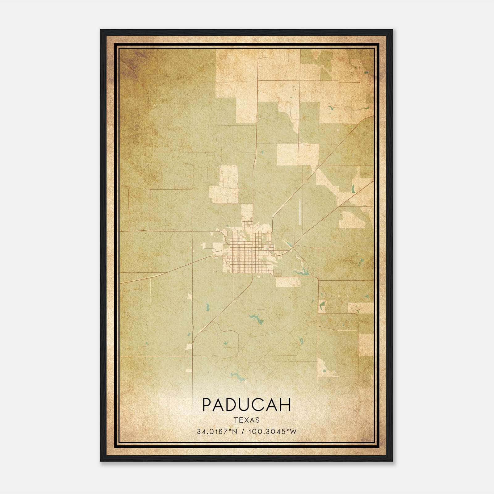 Vintage Paducah Texas Map Poster, Paducah TX City Road Wall Art Print Vintage Paducah Texas Map Poster, Paducah TX City Road Wall Art Print