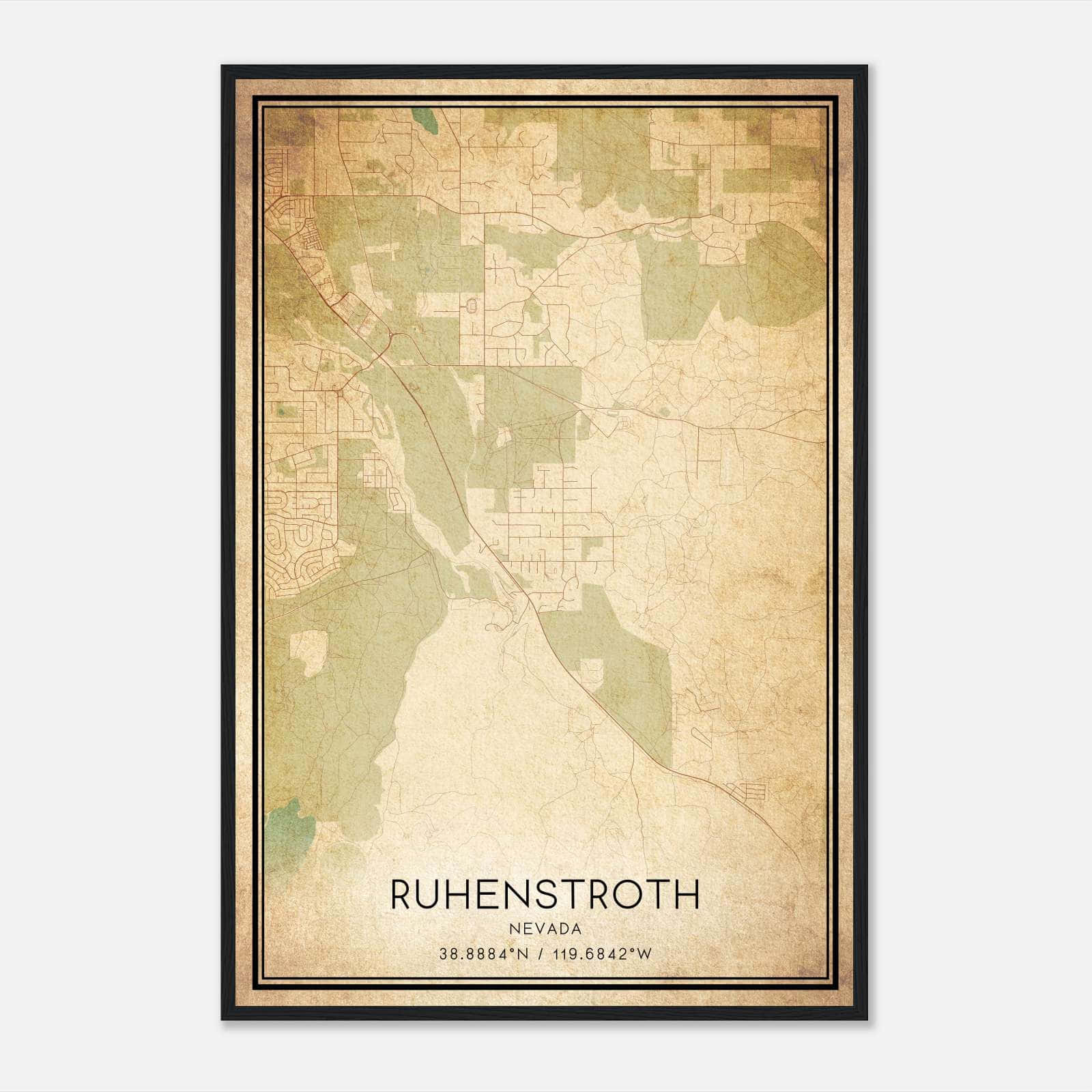 Vintage Ruhenstroth Nevada Map Poster, Ruhenstroth NV City Road Wall Art Print Vintage Ruhenstroth Nevada Map Poster, Ruhenstroth NV City Road Wall Art Print