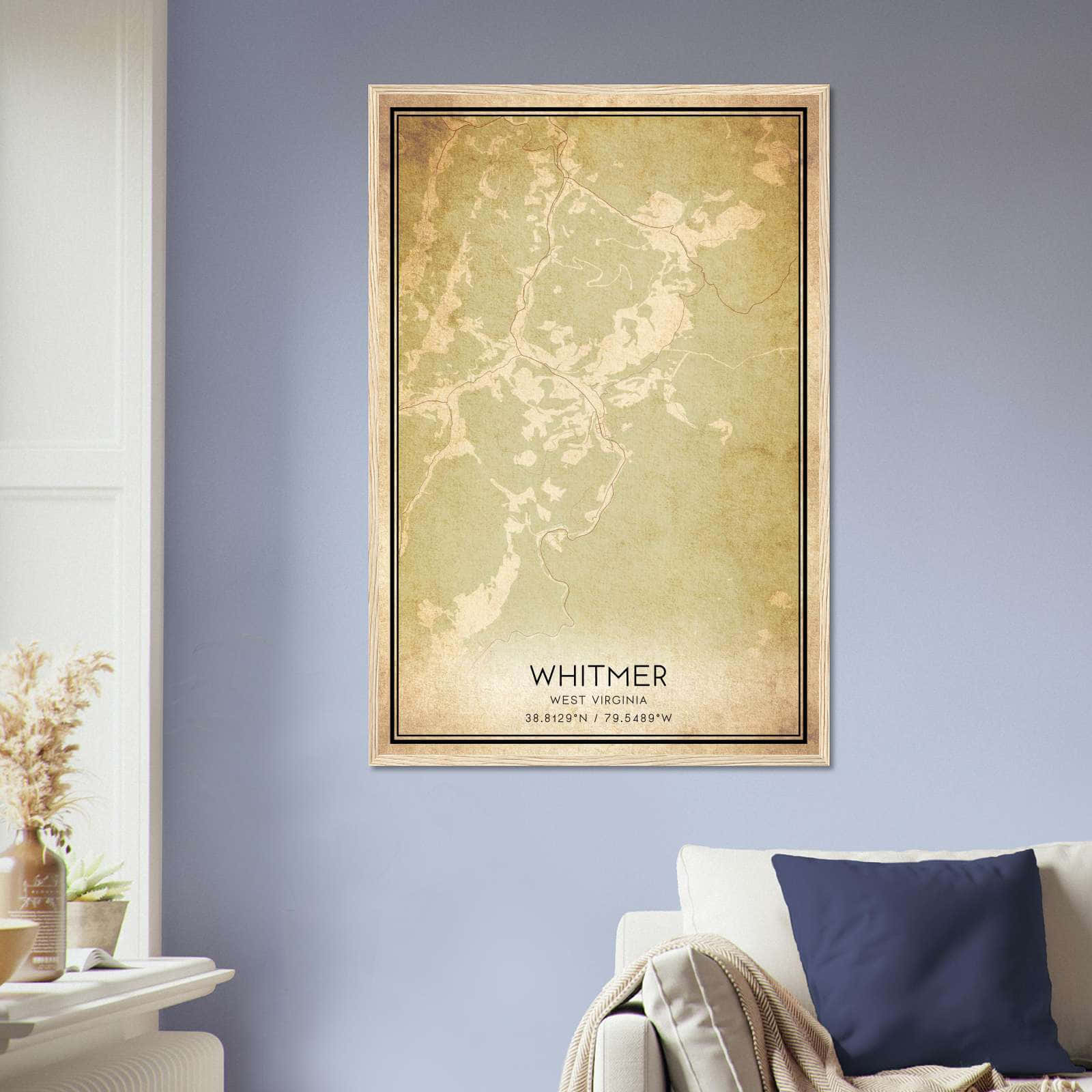 Vintage Whitmer West Virginia Map Poster, Whitmer WV City Road Wall Art Print