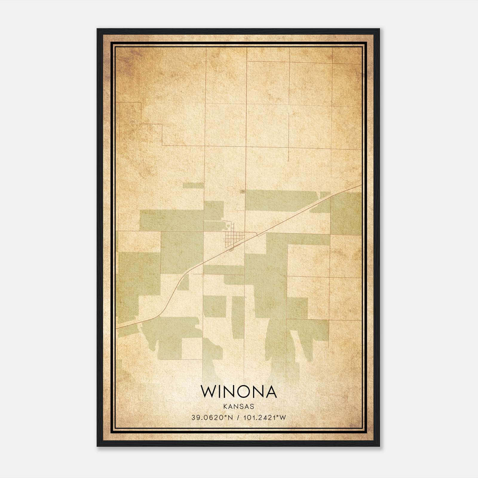 Vintage Winona Kansas Map Poster, Winona KS City Road Wall Art Print Vintage Winona Kansas Map Poster, Winona KS City Road Wall Art Print