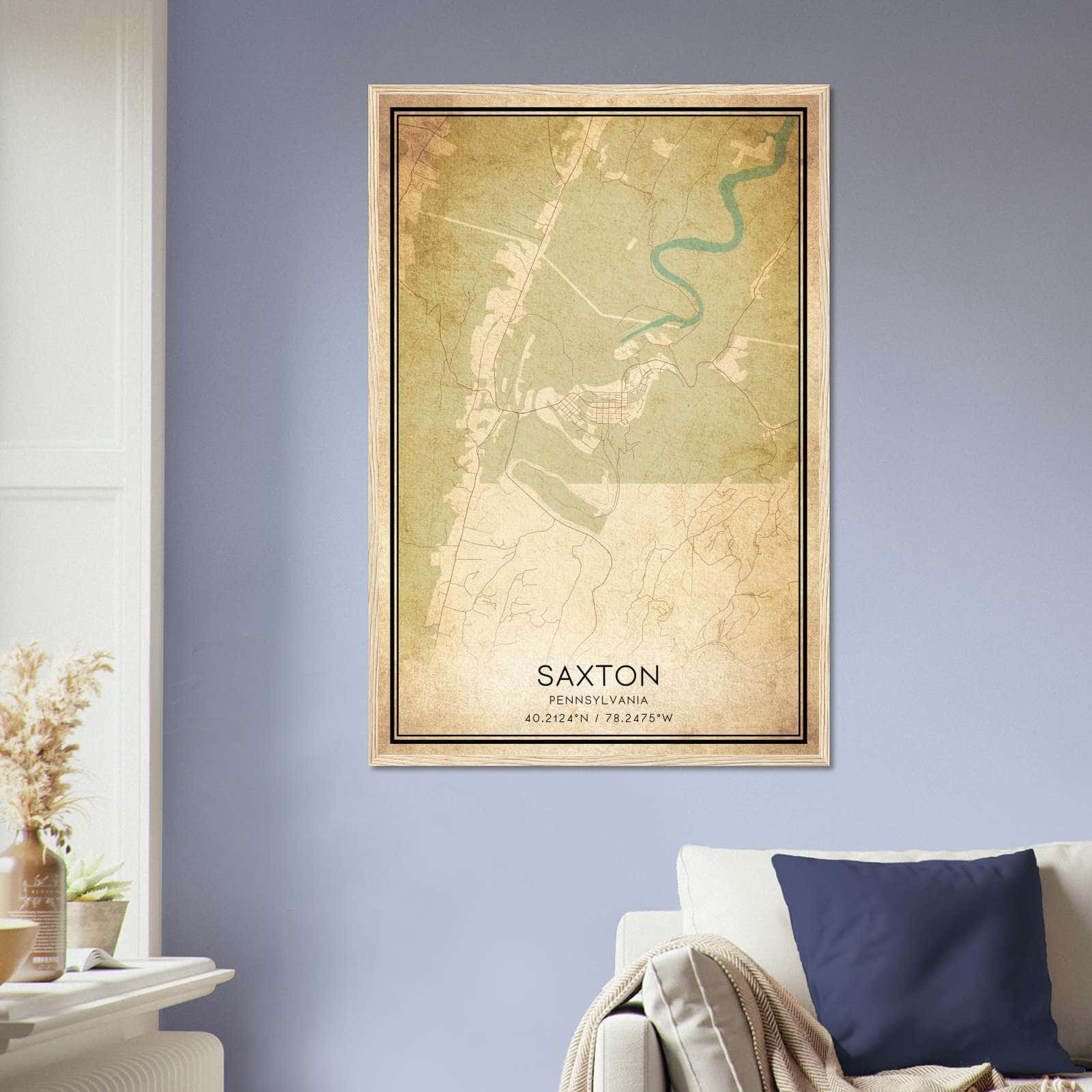 Vintage Saxton Pennsylvania Map Poster, Saxton PA City Road Wall Art Print