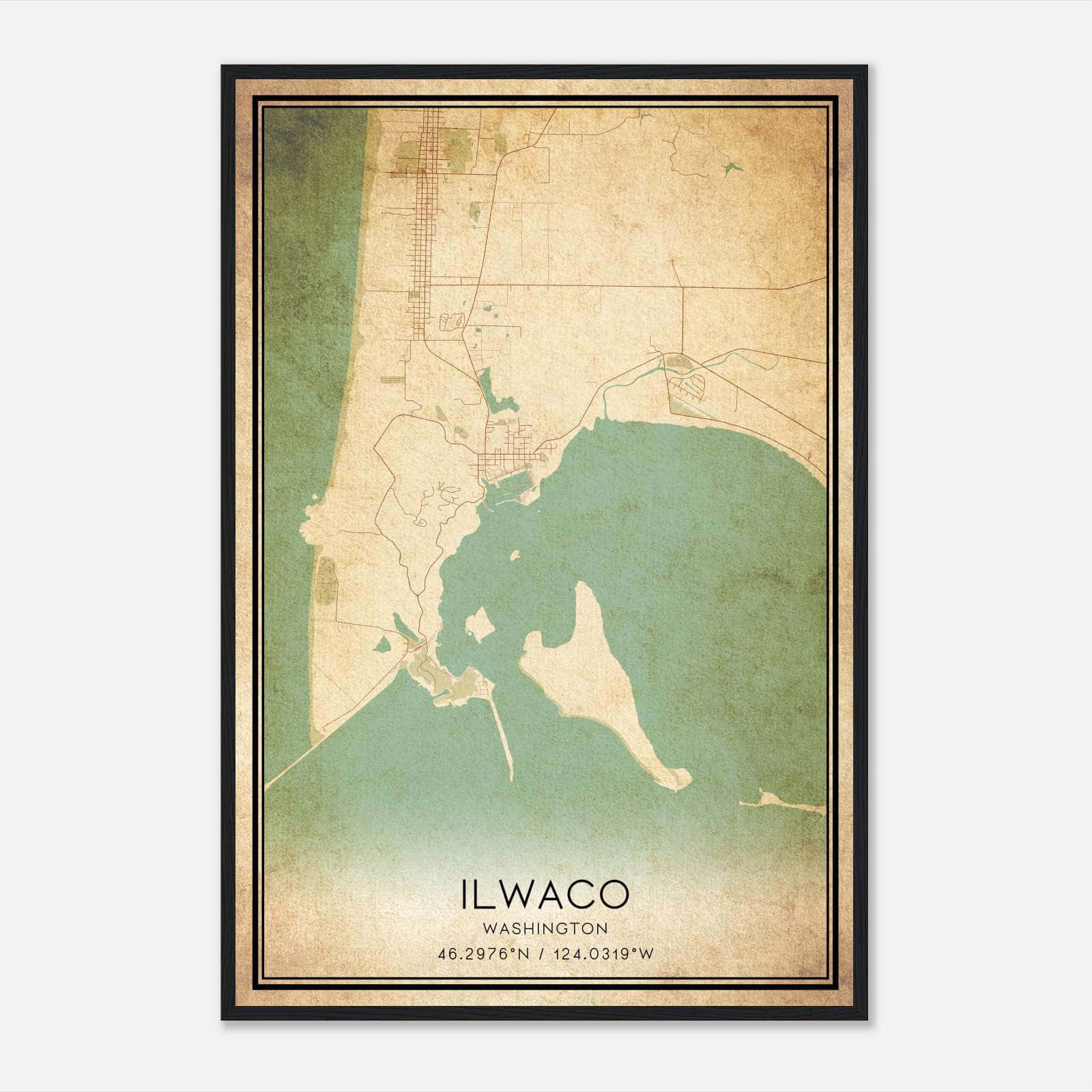 Vintage Ilwaco Washington Map Poster, Ilwaco WA City Road Wall Art Print Vintage Ilwaco Washington Map Poster, Ilwaco WA City Road Wall Art Print