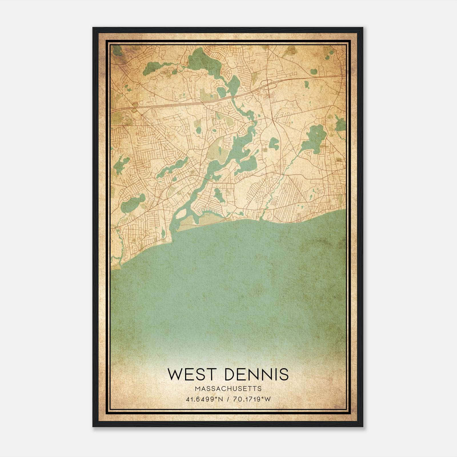 Vintage West Dennis Massachusetts Map Poster, West Dennis MA City Road Wall Art Print Vintage West Dennis Massachusetts Map Poster, West Dennis MA City Road Wall Art Print