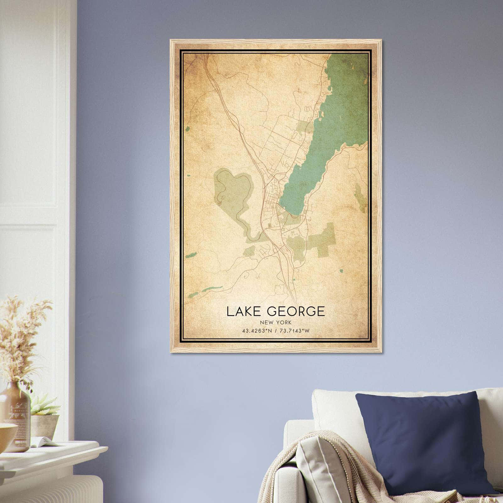 Vintage Lake George New York Map Poster, Lake George NY City Road Wall Art Print