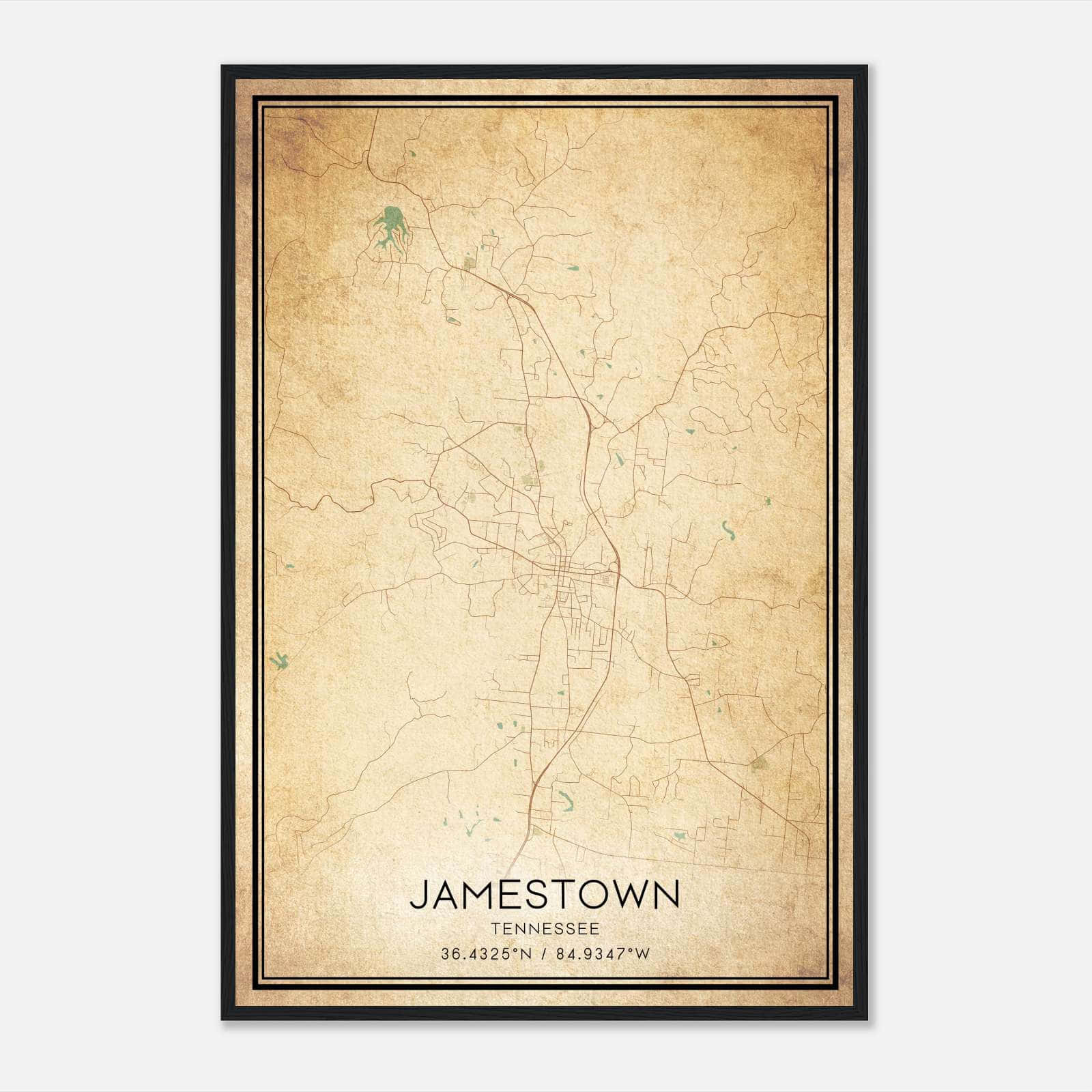Vintage Jamestown Tennessee Map Poster, Jamestown TN City Road Wall Art Print Vintage Jamestown Tennessee Map Poster, Jamestown TN City Road Wall Art Print