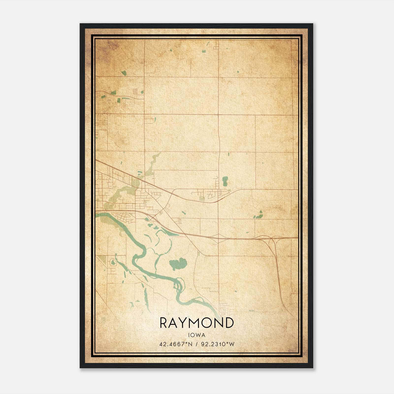Vintage Raymond Iowa Map Poster, Raymond IA City Road Wall Art Print Vintage Raymond Iowa Map Poster, Raymond IA City Road Wall Art Print
