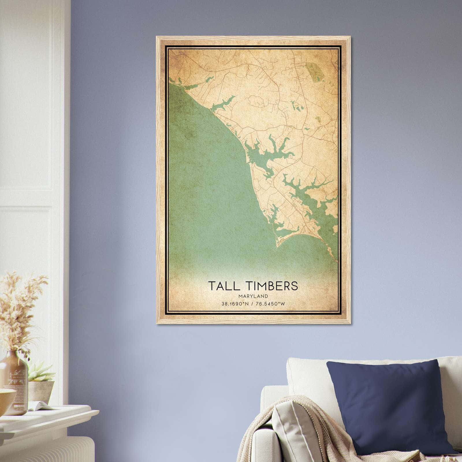 Vintage Tall Timbers Maryland Map Poster, Tall Timbers MD City Road Wall Art Print