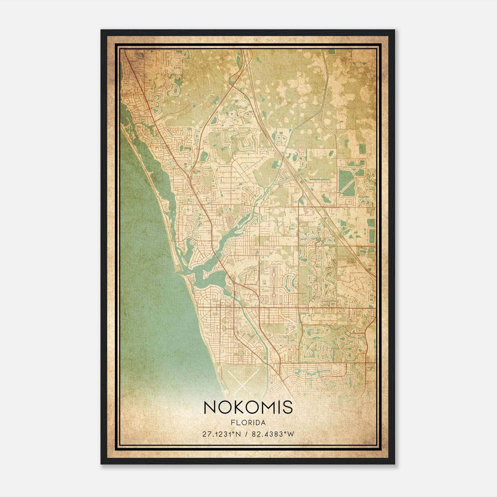 Vintage Nokomis Florida Map Poster, Nokomis FL City Road Wall Art Print Vintage Nokomis Florida Map Poster, Nokomis FL City Road Wall Art Print