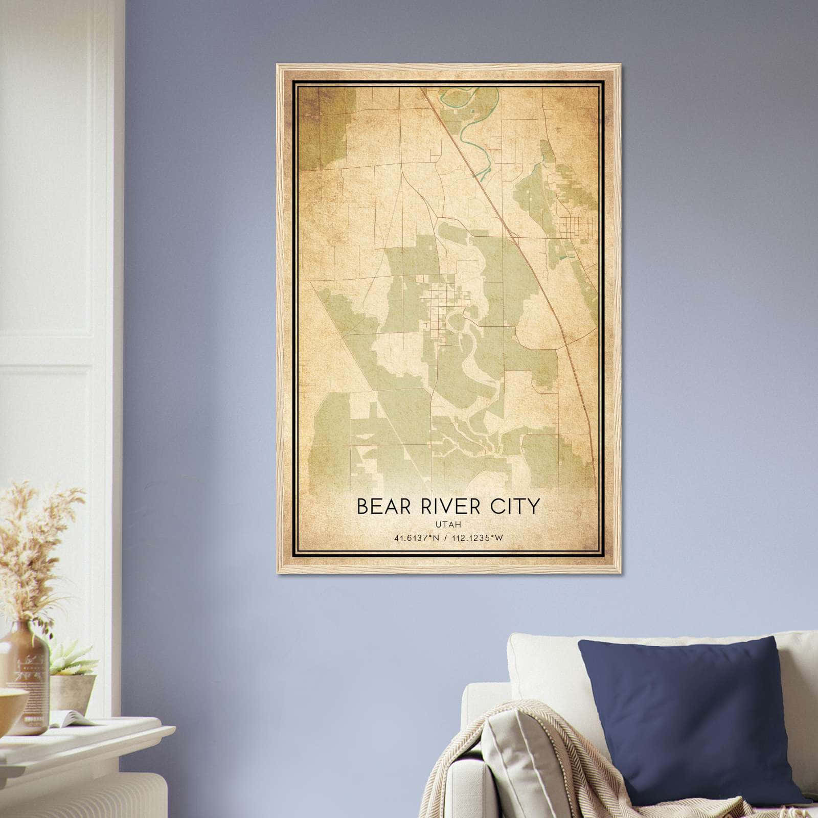 Vintage Bear River City Utah Map Poster, Bear River City UT City Road Wall Art Print