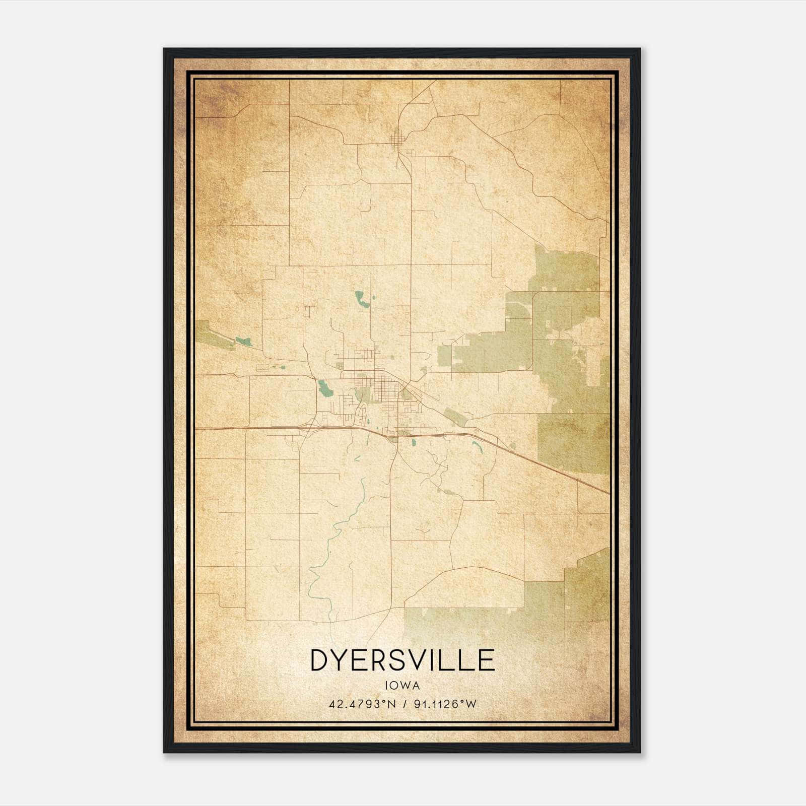 Vintage Dyersville Iowa Map Poster, Dyersville IA City Road Wall Art Print Vintage Dyersville Iowa Map Poster, Dyersville IA City Road Wall Art Print