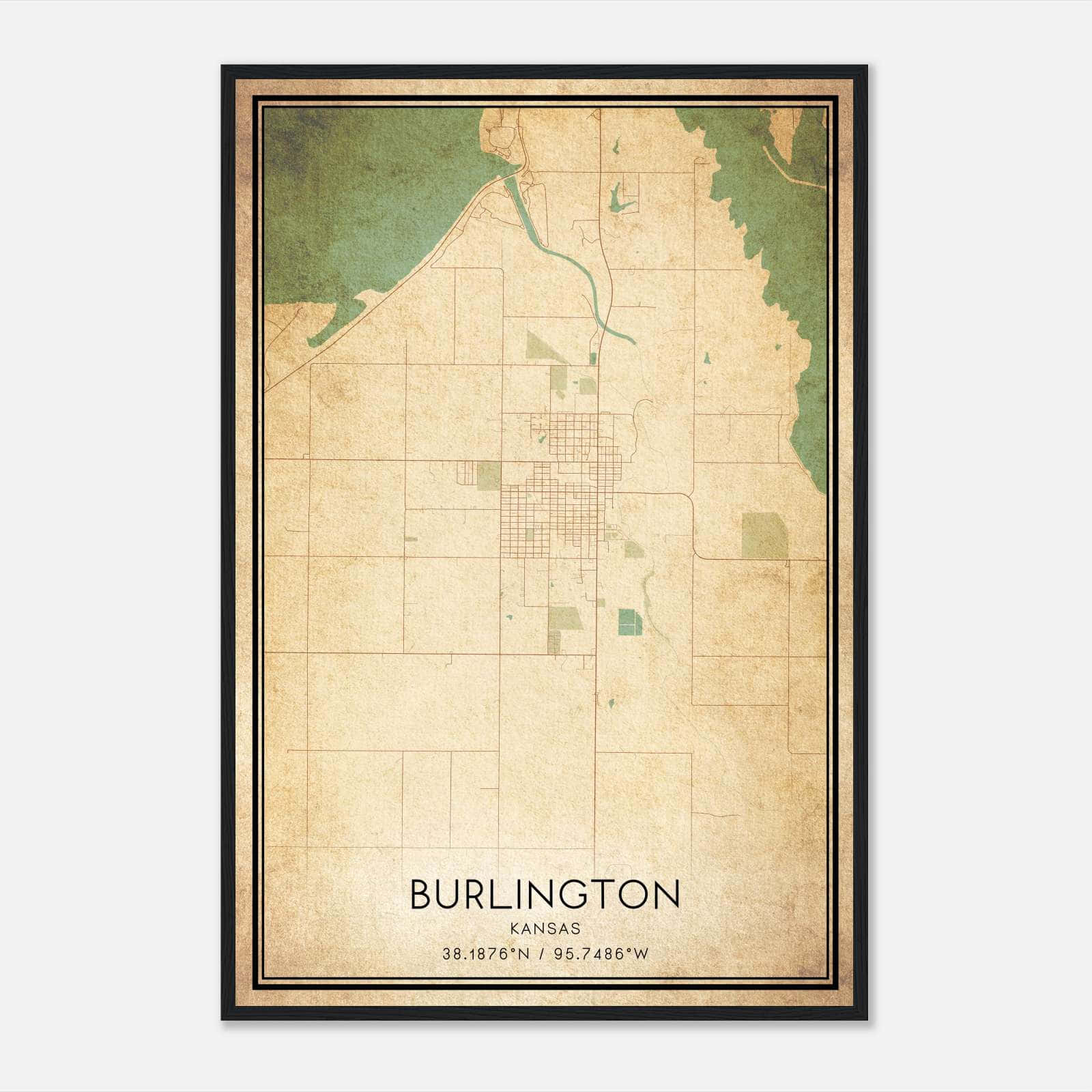 Vintage Burlington Kansas Map Poster, Burlington KS City Road Wall Art Print Vintage Burlington Kansas Map Poster, Burlington KS City Road Wall Art Print
