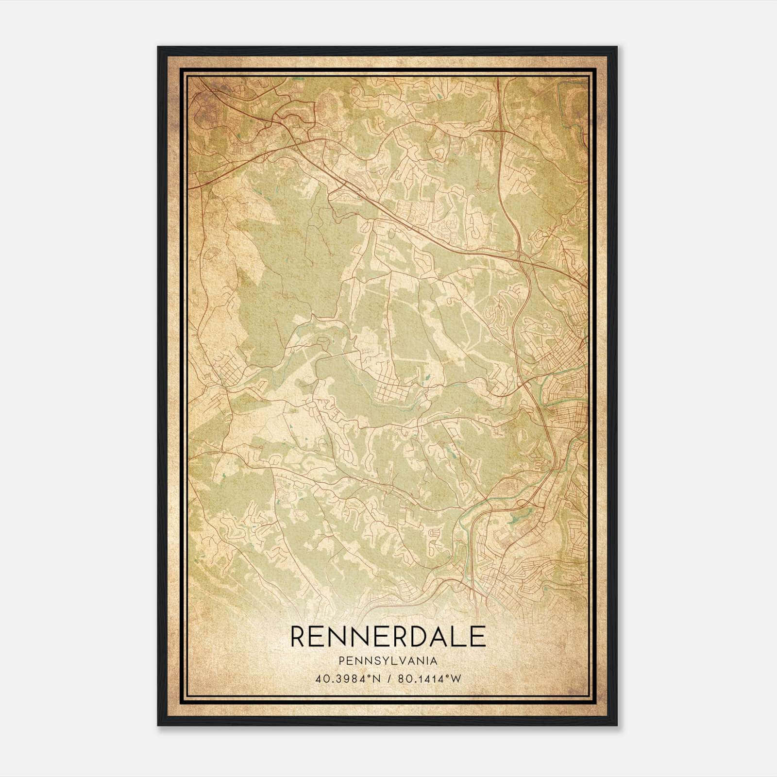 Vintage Rennerdale Pennsylvania Map Poster, Rennerdale PA City Road Wall Art Print Vintage Rennerdale Pennsylvania Map Poster, Rennerdale PA City Road Wall Art Print