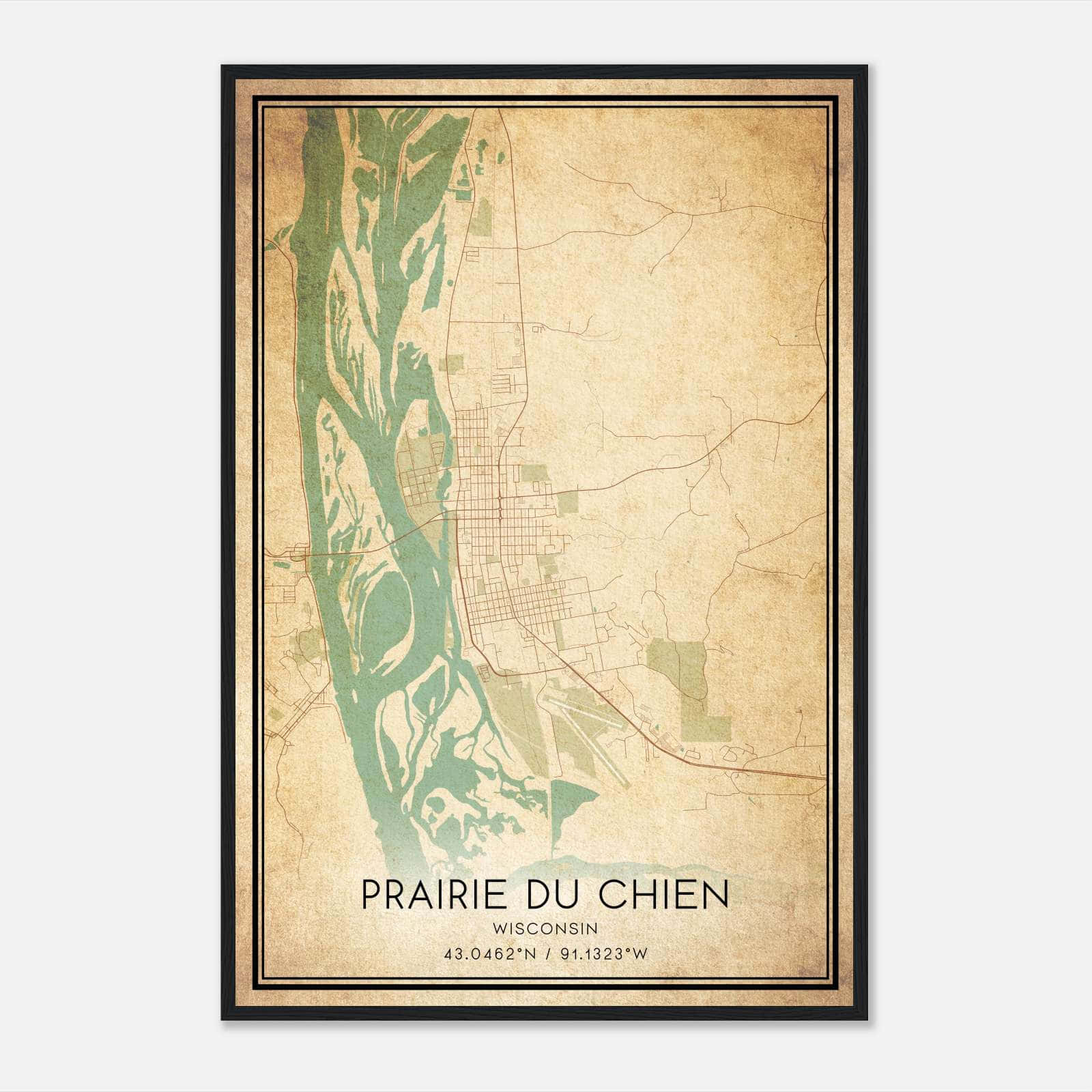Vintage Prairie Du Chien Wisconsin Map Poster, Prairie Du Chien WI City Road Wall Art Print Vintage Prairie Du Chien Wisconsin Map Poster, Prairie Du Chien WI City Road Wall Art Print
