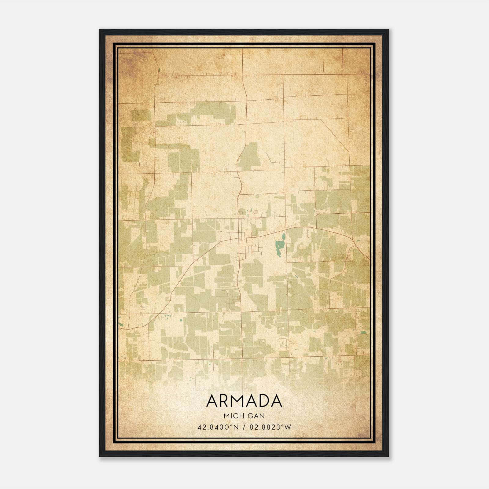 Vintage Armada Michigan Map Poster, Armada MI City Road Wall Art Print Vintage Armada Michigan Map Poster, Armada MI City Road Wall Art Print