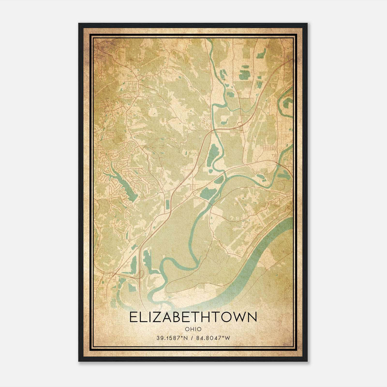 Vintage Elizabethtown Ohio Map Poster, Elizabethtown OH City Road Wall Art Print Vintage Elizabethtown Ohio Map Poster, Elizabethtown OH City Road Wall Art Print
