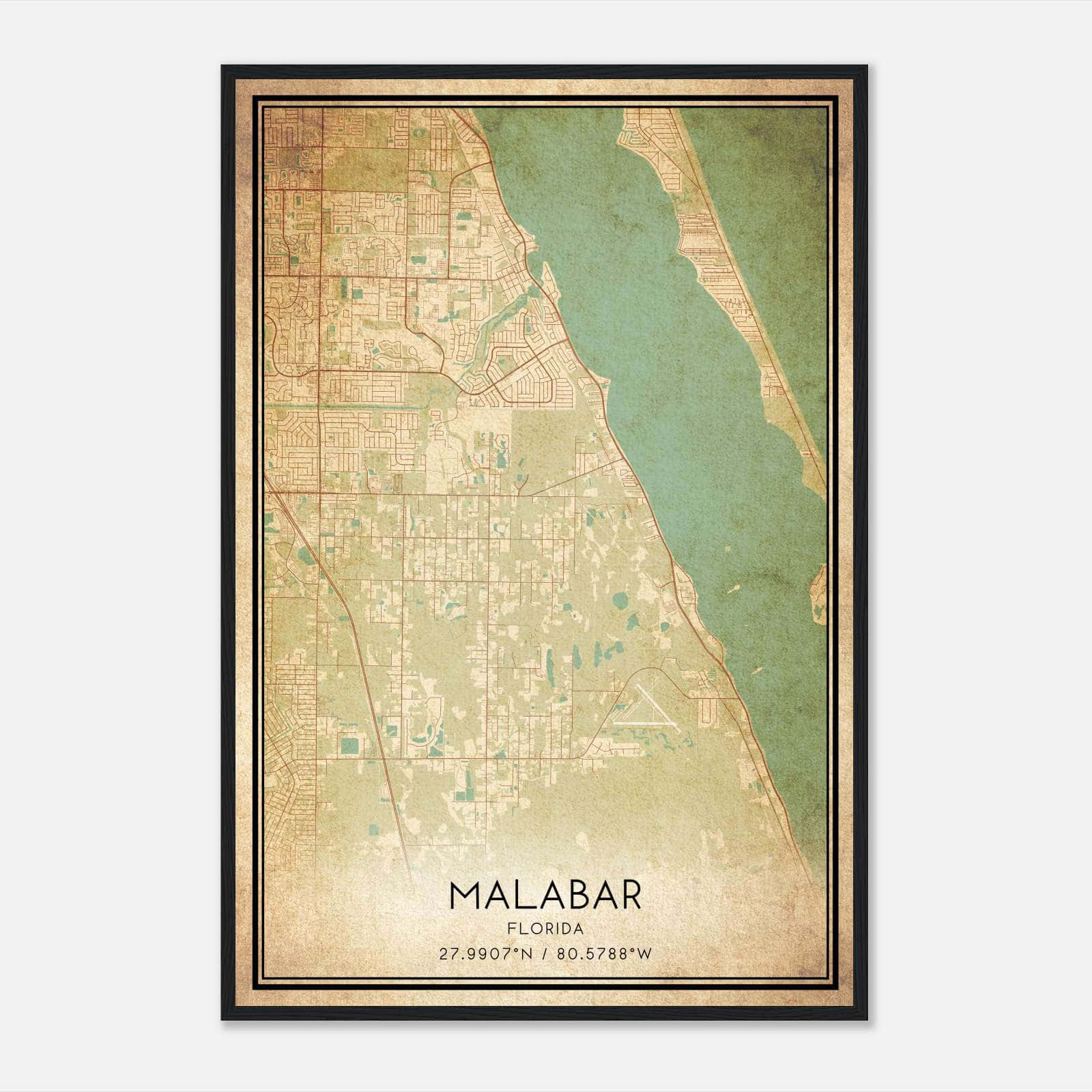 Vintage Malabar Florida Map Poster, Malabar FL City Road Wall Art Print Vintage Malabar Florida Map Poster, Malabar FL City Road Wall Art Print