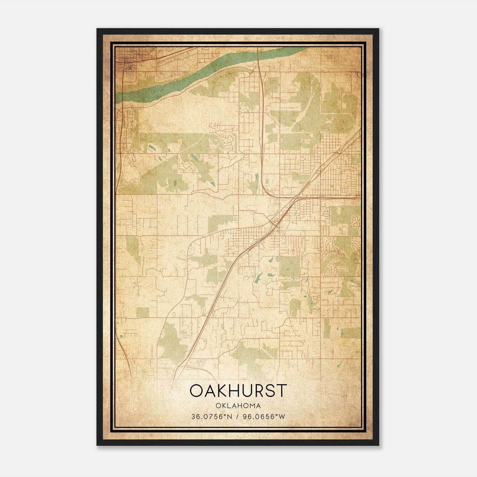 Vintage Oakhurst Oklahoma Map Poster, Oakhurst OK City Road Wall Art Print Vintage Oakhurst Oklahoma Map Poster, Oakhurst OK City Road Wall Art Print