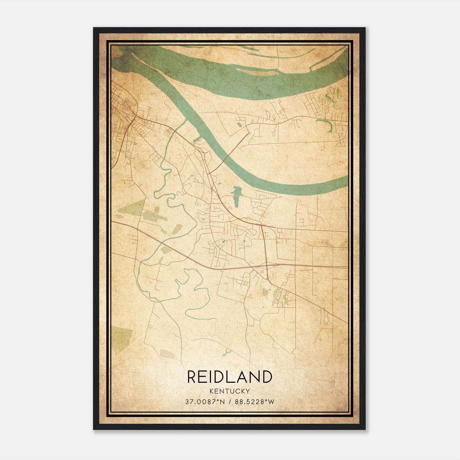 Vintage Reidland Kentucky Map Poster, Reidland KY City Road Wall Art Print Vintage Reidland Kentucky Map Poster, Reidland KY City Road Wall Art Print