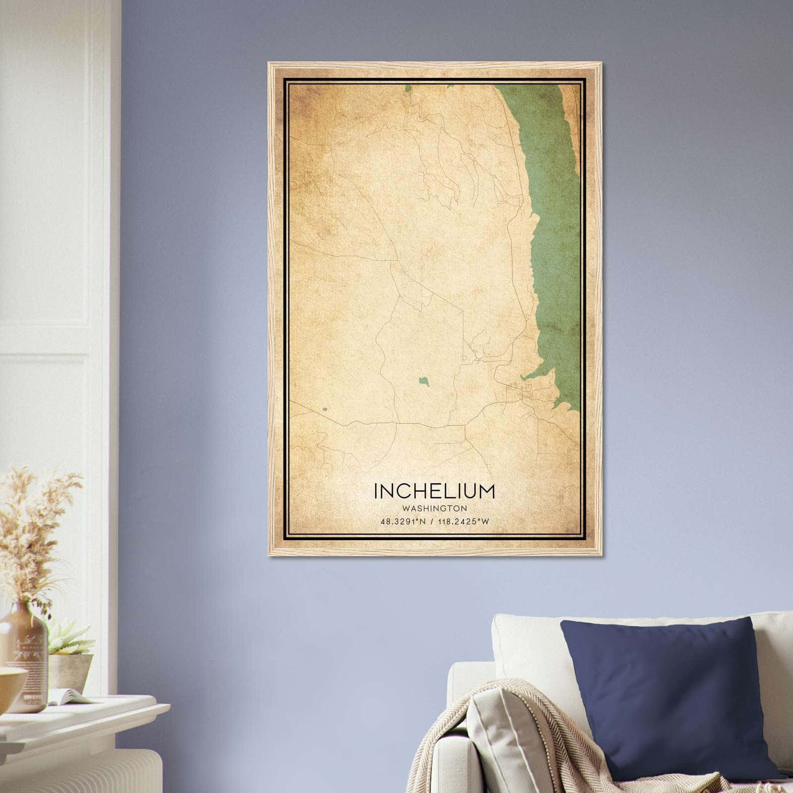 Vintage Inchelium Washington Map Poster, Inchelium WA City Road Wall Art Print