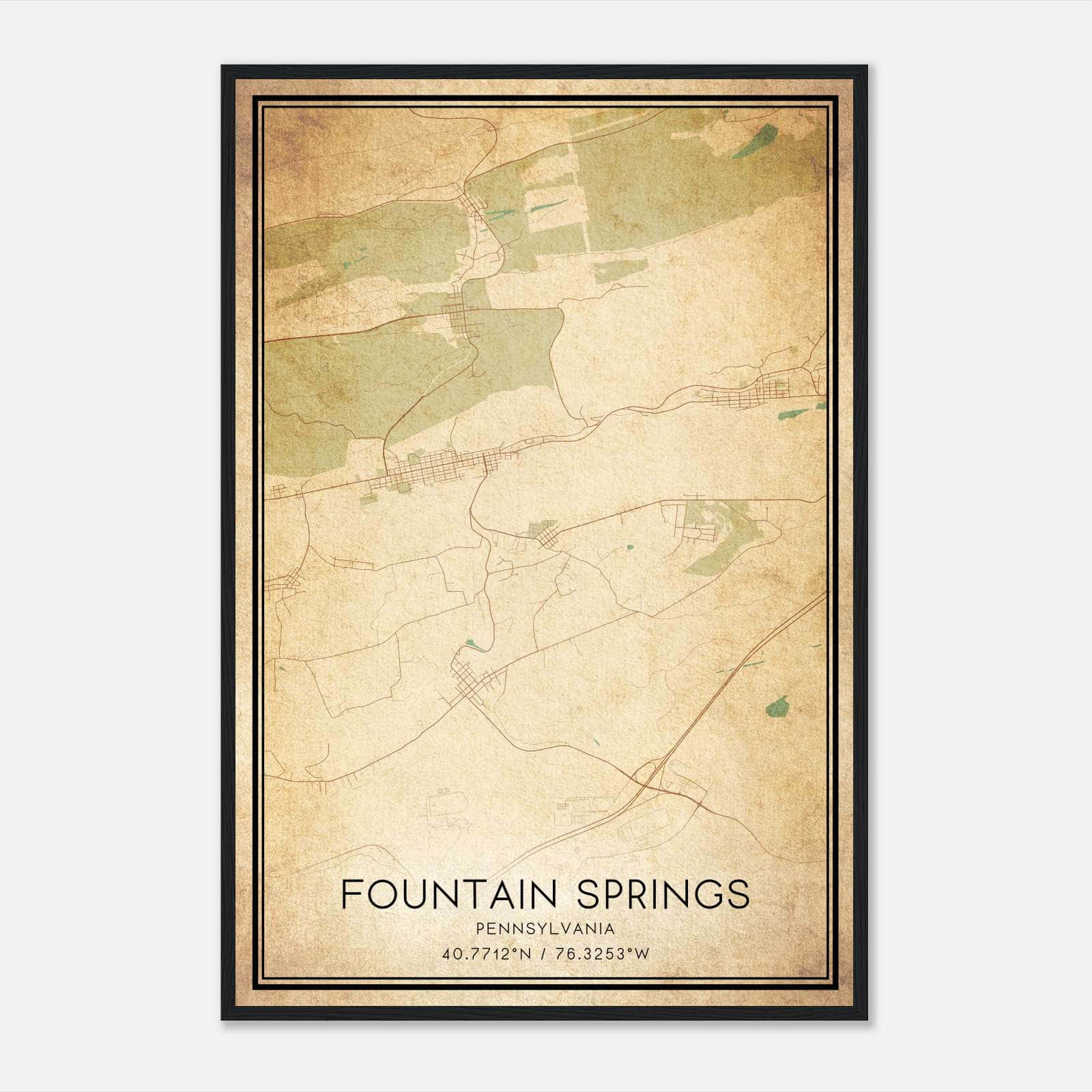Vintage Fountain Springs Pennsylvania Map Poster, Fountain Springs PA City Road Wall Art Print Vintage Fountain Springs Pennsylvania Map Poster, Fountain Springs PA City Road Wall Art Print