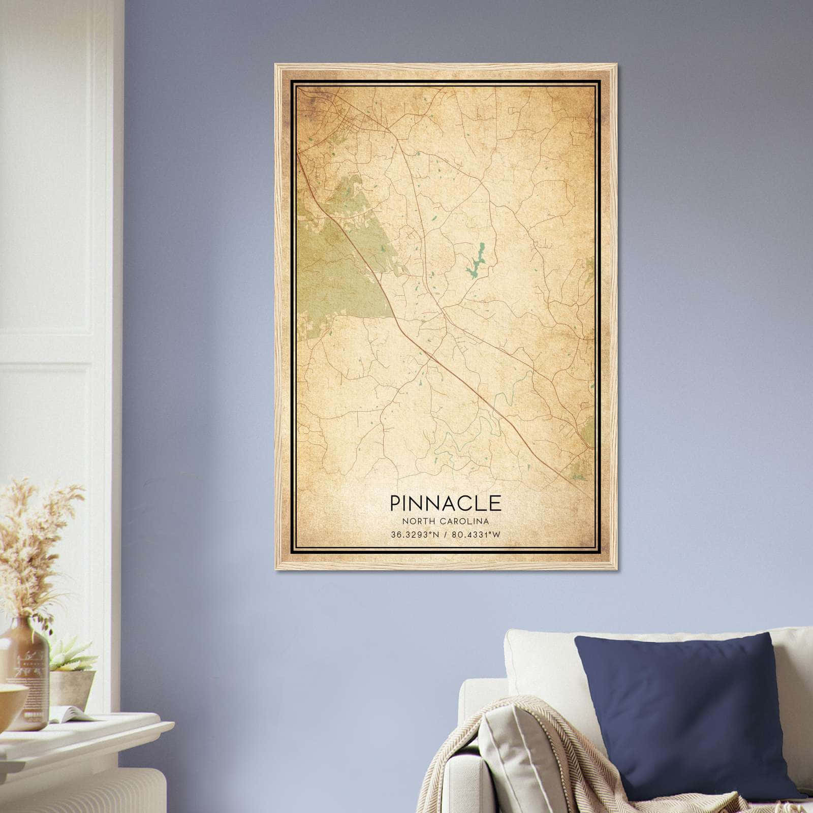 Vintage Pinnacle North Carolina Map Poster, Pinnacle NC City Road Wall Art Print
