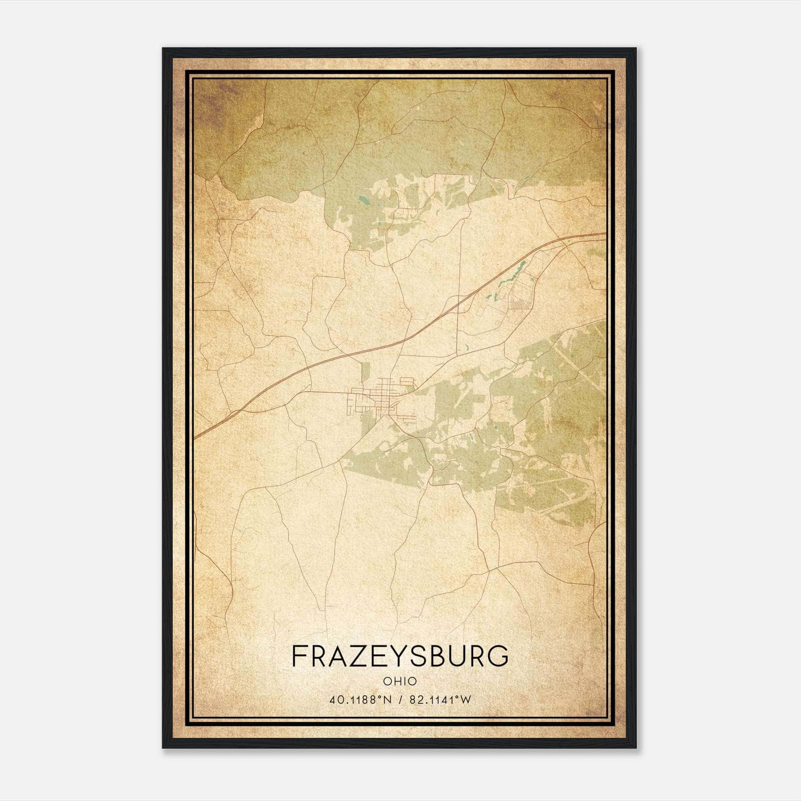 Vintage Frazeysburg Ohio Map Poster, Frazeysburg OH City Road Wall Art Print Vintage Frazeysburg Ohio Map Poster, Frazeysburg OH City Road Wall Art Print