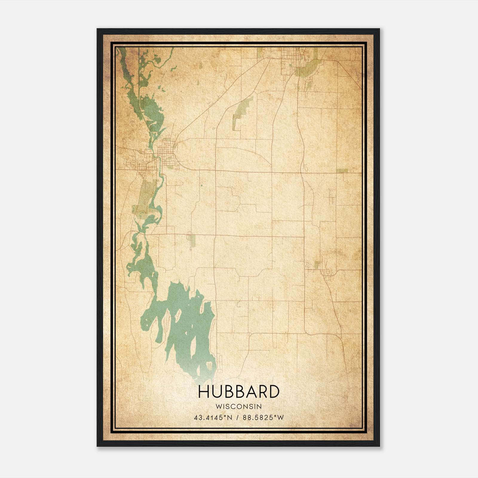 Vintage Hubbard Wisconsin Map Poster, Hubbard WI City Road Wall Art Print Vintage Hubbard Wisconsin Map Poster, Hubbard WI City Road Wall Art Print