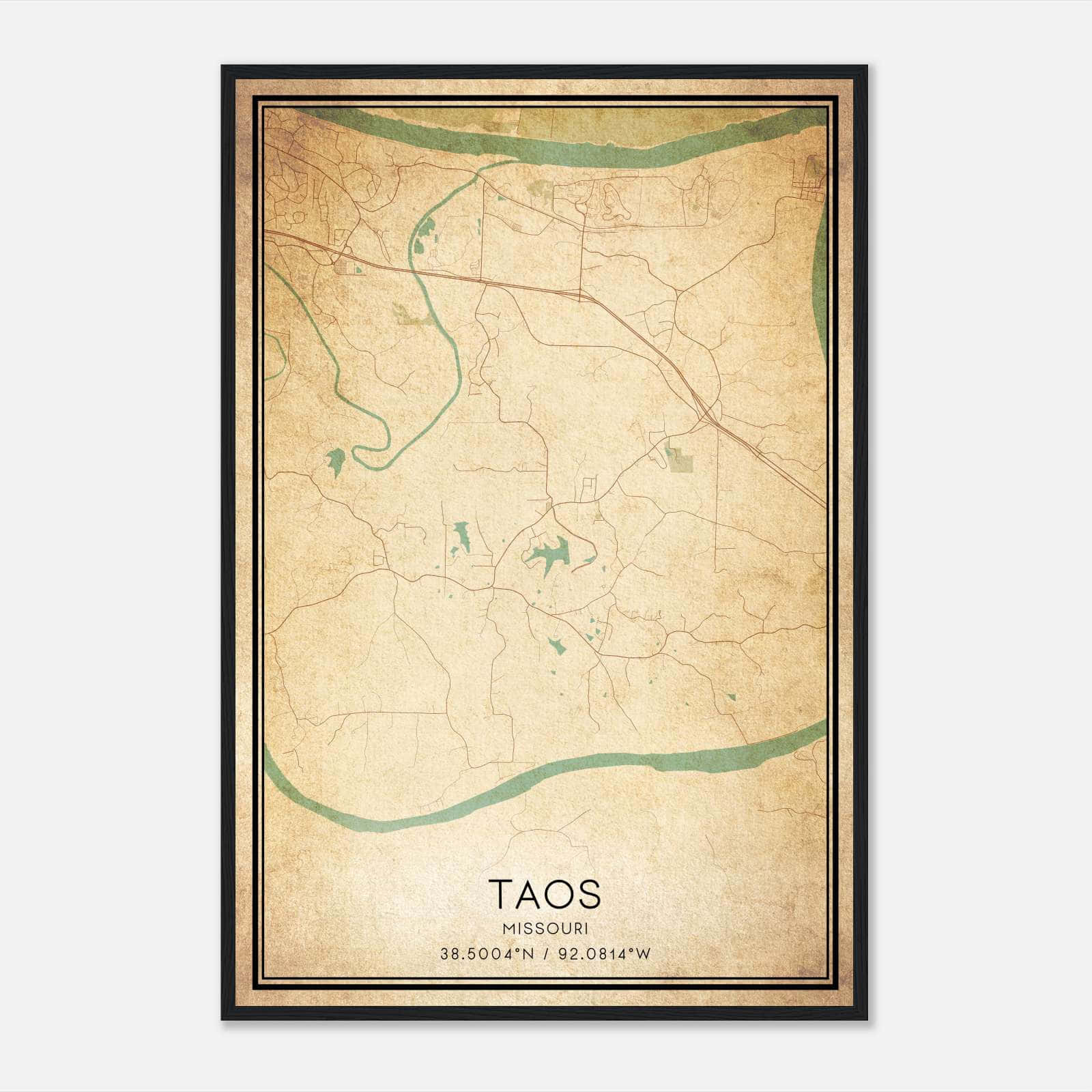 Vintage Taos Missouri Map Poster, Taos MO City Road Wall Art Print Vintage Taos Missouri Map Poster, Taos MO City Road Wall Art Print