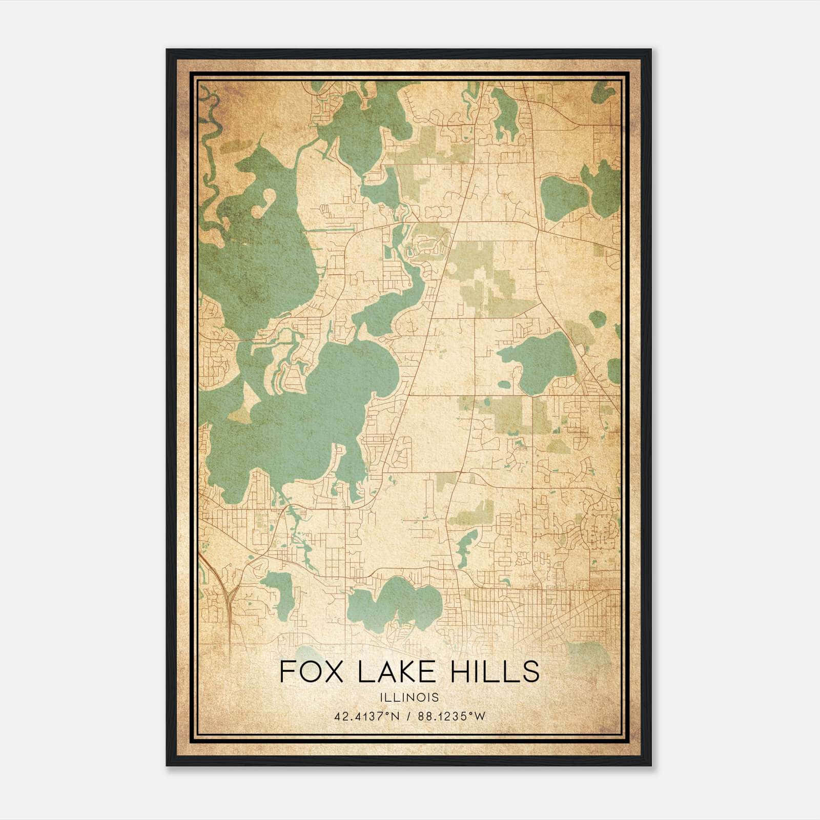 Vintage Fox Lake Hills Illinois Map Poster, Fox Lake Hills IL City Road Wall Art Print Vintage Fox Lake Hills Illinois Map Poster, Fox Lake Hills IL City Road Wall Art Print